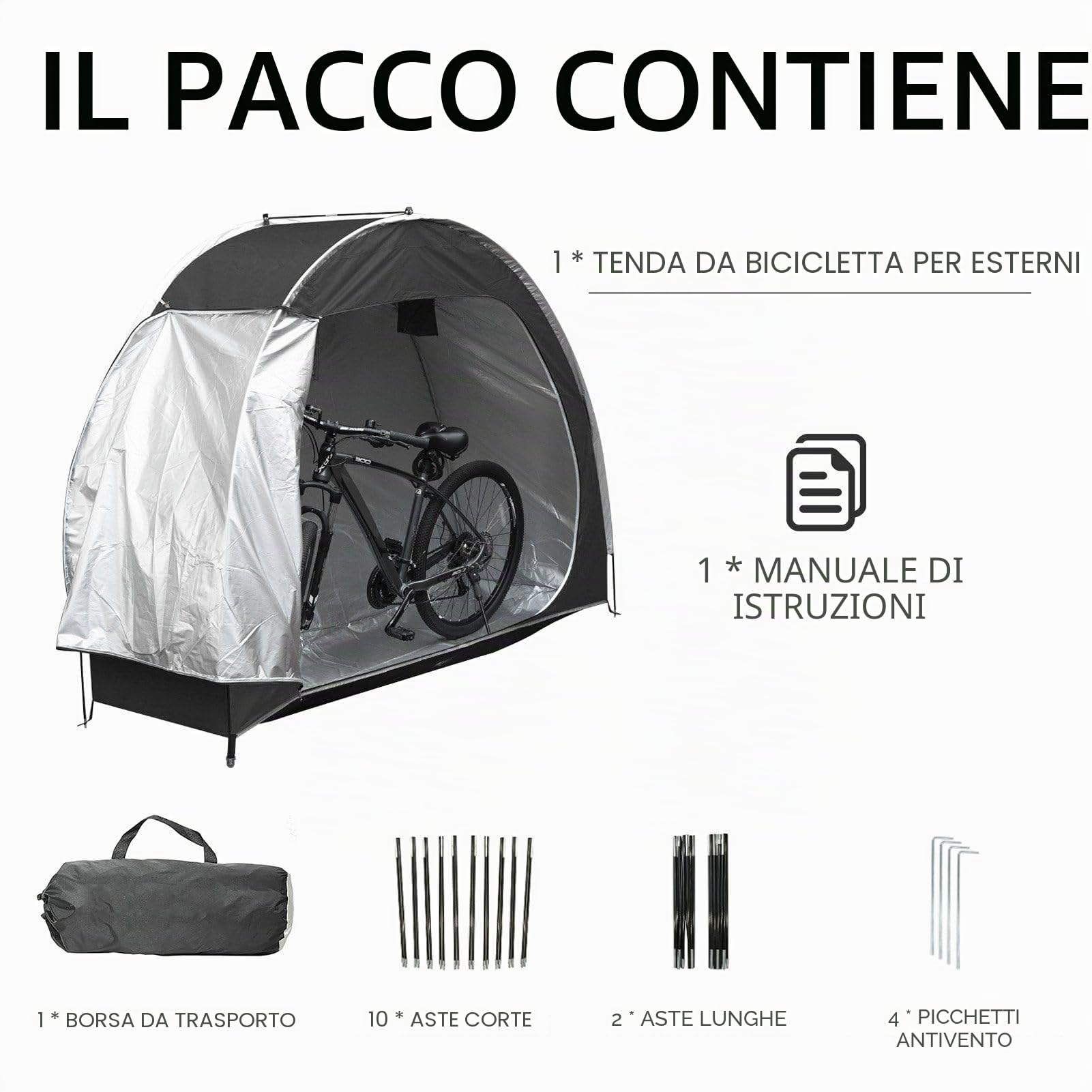 Tenda per Biciclette Attrezzi, Capannone Portatile, Garage Copertura per Biciclette, Tenda da Campeggio a Cupola, Tessuto Oxford 210D, per Biciclette, Moto, Attrezzi da Giardino e Tosaerba
