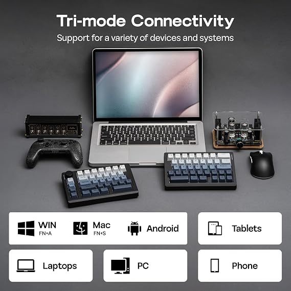 EPOMAKER Split70 Wireless Ergonomic Keyboard with QMK/VIA and Knob, Mechanical Gaming Keyboard with RGB, Hot-Swap, Creamy Linear Switch, PBT Keycap, Mac Modifier, Gasket, 70% Split US Layout (Black)