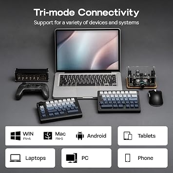 EPOMAKER Split70 Wireless Ergonomic Keyboard with QMK/VIA and Knob, Mechanical Gaming Keyboard with RGB, Hot-Swap, Creamy Linear Switch, PBT Keycap, Mac Modifier, Gasket, 70% Split US Layout (Black)