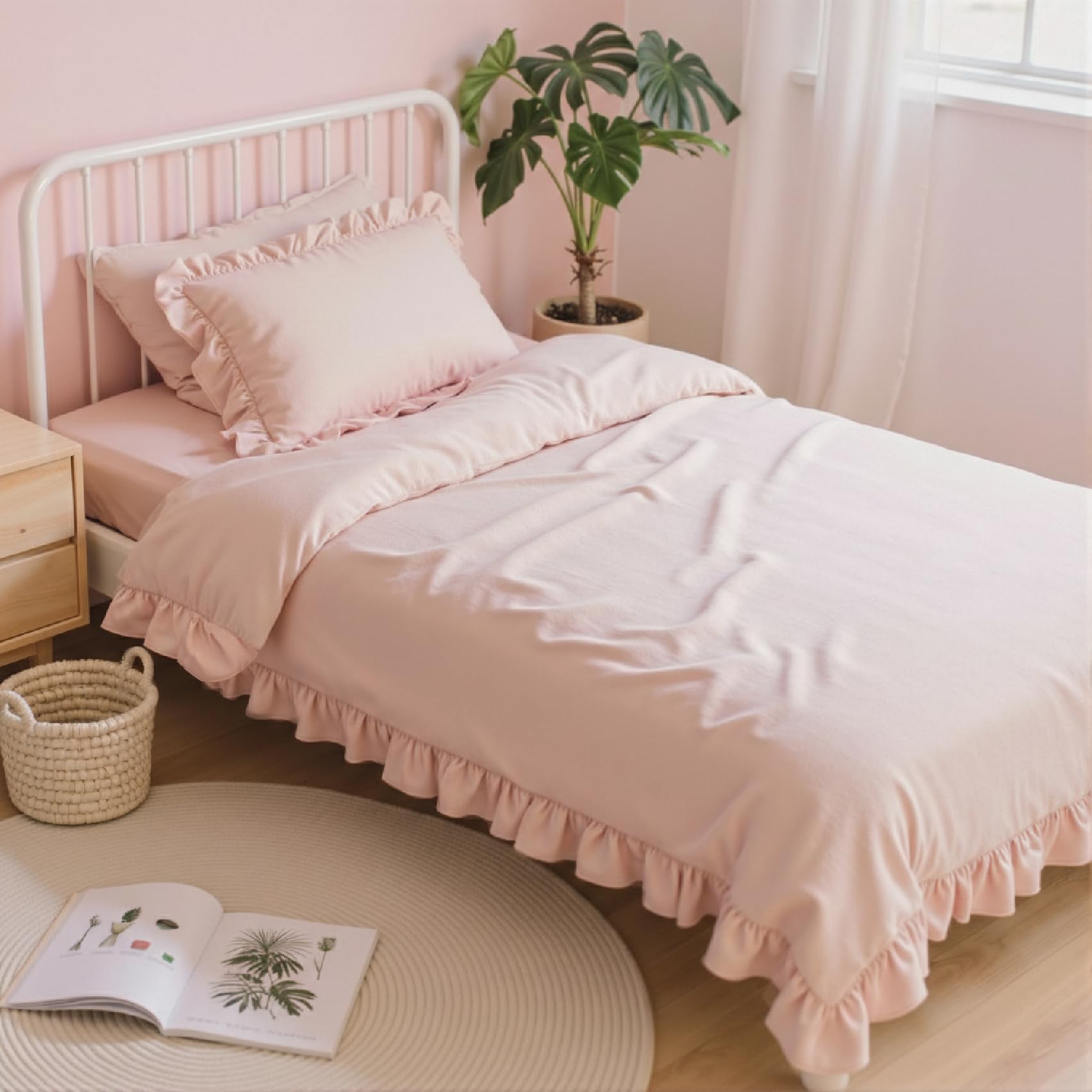 Anluoer Twin Comforter Set Blush Ruffle