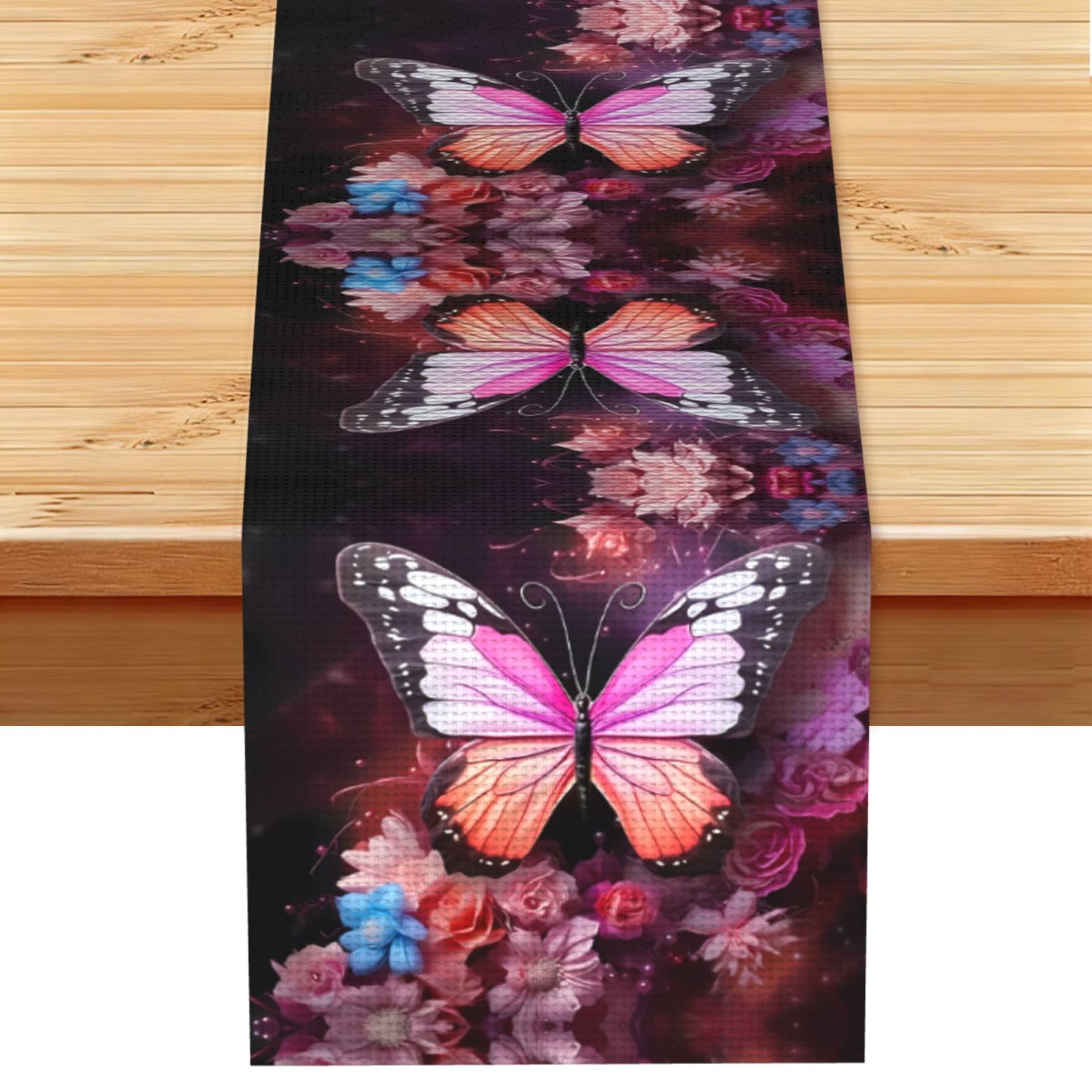 Butterflies and Flowers Linen Feel Table Runner Wedding Party Home Decoration