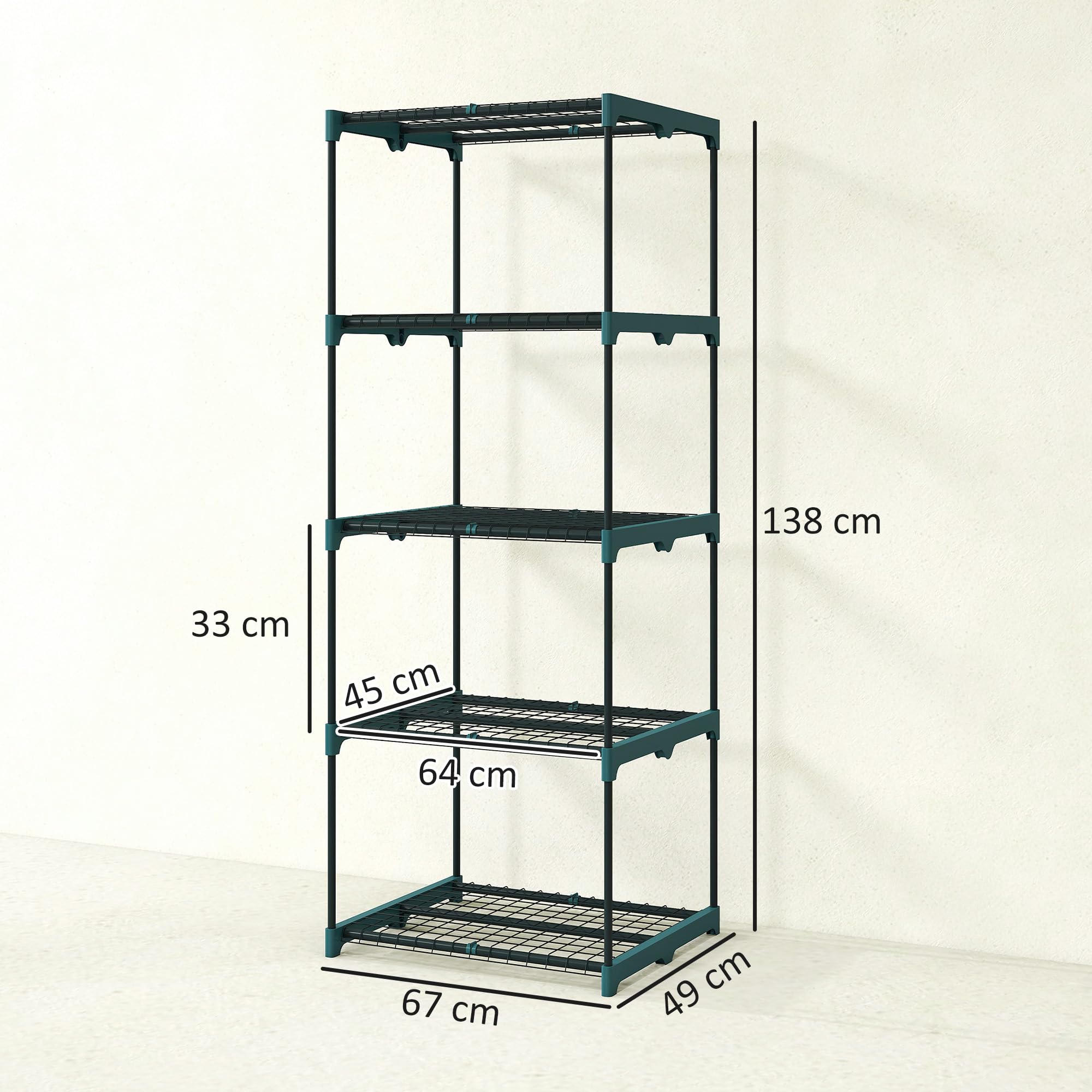 Outsunny Soporte para Plantas de 5 Niveles Acero 67x49x138 cm Verde Oscuro | Estantería para Plantas de Acero, Estantes de Rejilla, Estantería para Macetas, Interior y Exterior