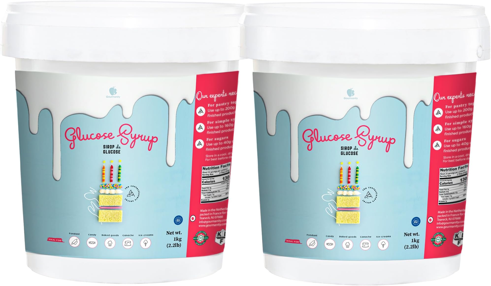 Gourmanity Glucose Syrup for Baking, Liquid Glucose Syrup Perfect as a Sweetener, Thickener and Moisture Retaining Agent, Great for Confectionerโs and Fondant Glaze, Kosher, 2.2lb (Pack of 2)