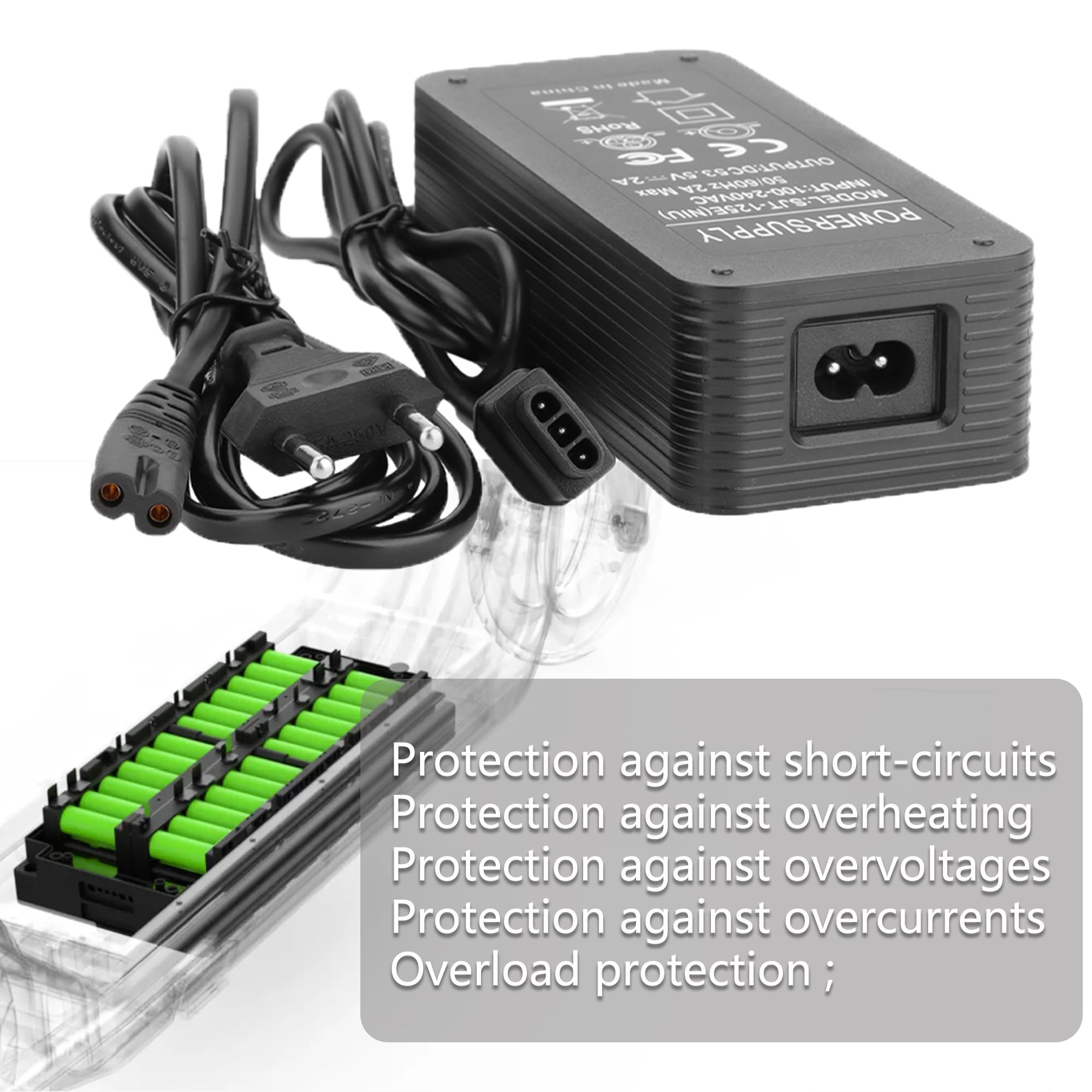 53,5 V 2 A Caricabatterie per NIU KQi3/KQi3 Pro/KQi3 Max/KQi3 Sport/KQi2/KQi2 Pro Universale Ricarica Rapida Adattatore