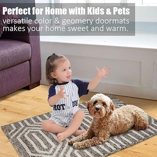 Vista 38 de Tapete para interiores de 32 x 48 pulgadas, tapete absorbente para puerta delantera y trasera, parte trasera de goma, antideslizante, atrapador