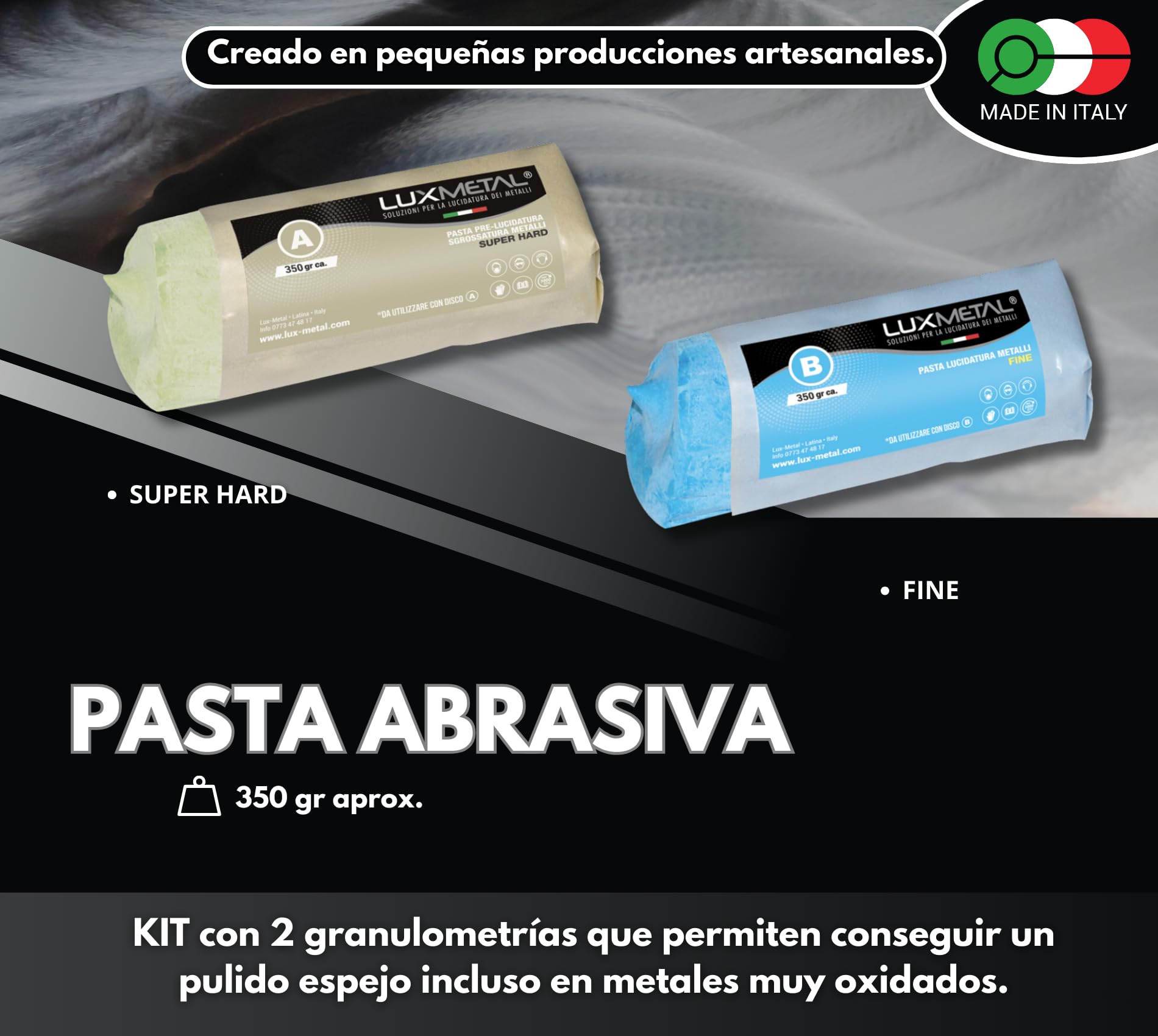 Kit de 2 discos de pulido de 200 mm y 2 pastas de pulido abrasivas de 350 g - Para pulir aluminio, hierro, acero inoxidable, bronce, mármol - Muela para pulir desbaste de metales
