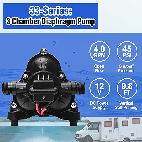 Miniatura 9 de ECO-WORTHY Bomba de agua de 12 V RV serie 42 con interruptor de presión, 3.5GPM 55PSI Bomba de diafragma de presión de agua de 12 voltios