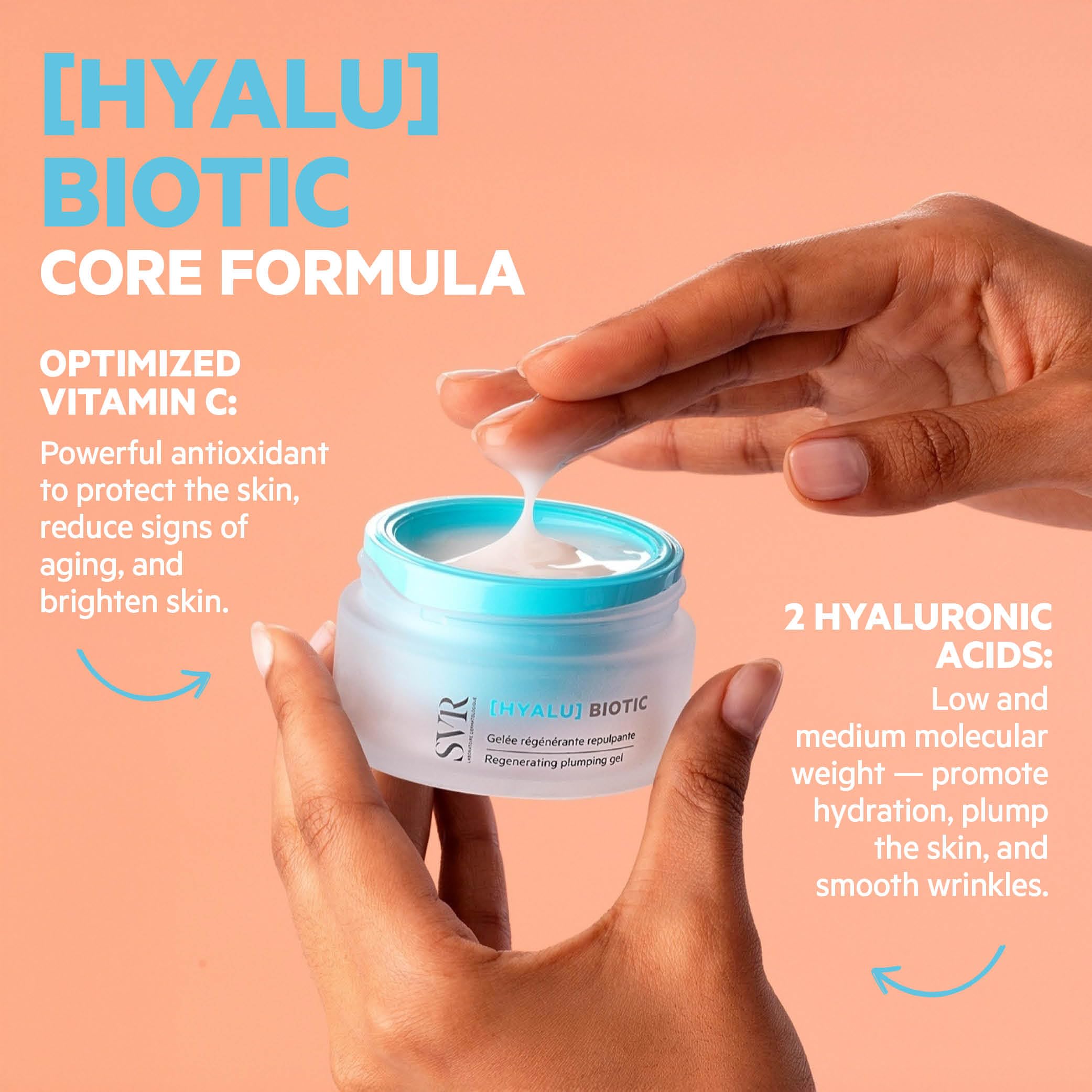 SVR - [HYALU] Biotic Ricarica - Gelatina rigenerante Repellente - Idratazione 48h & Brillante - Pelle disidratata, sensibile, rugosa - Probiotici, Acido ialuronico, Vitamina C - 50 ml