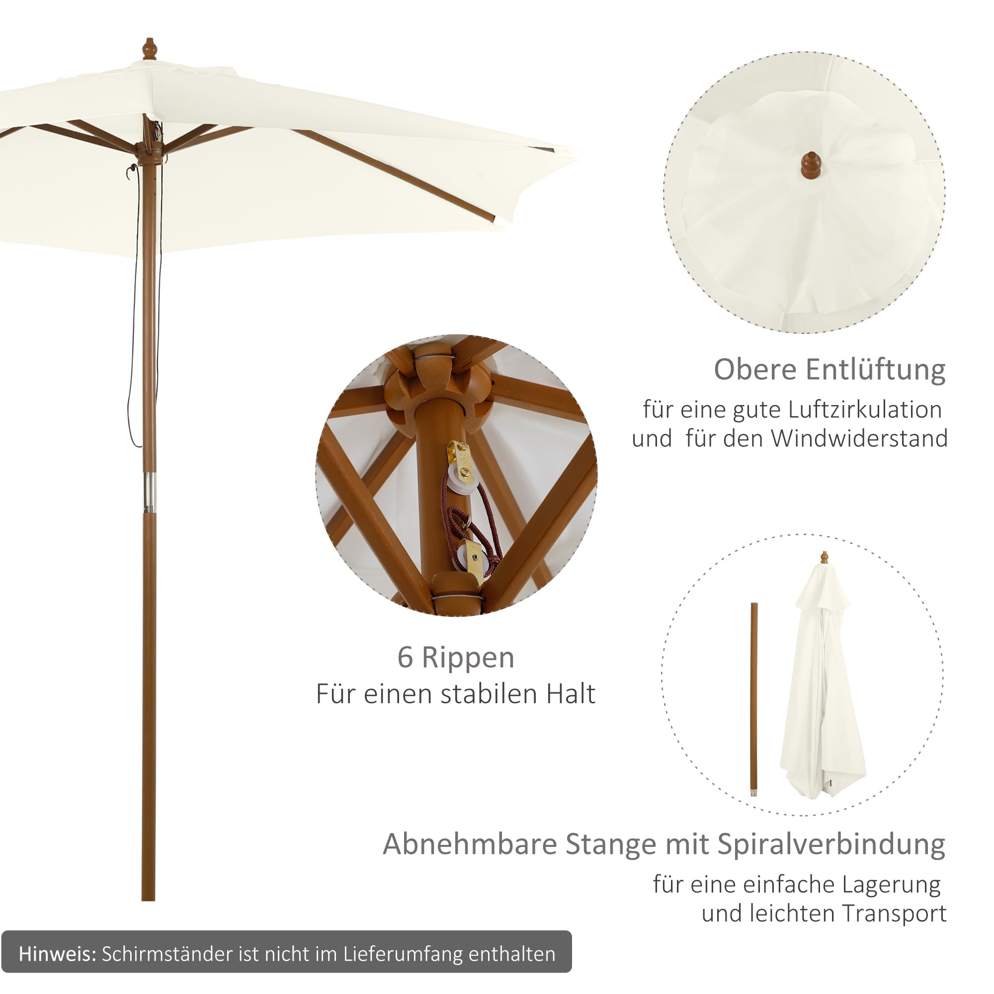 Outsunny Sonnenschirm Ø 250 cm mit Seilzugmechanismus windfest