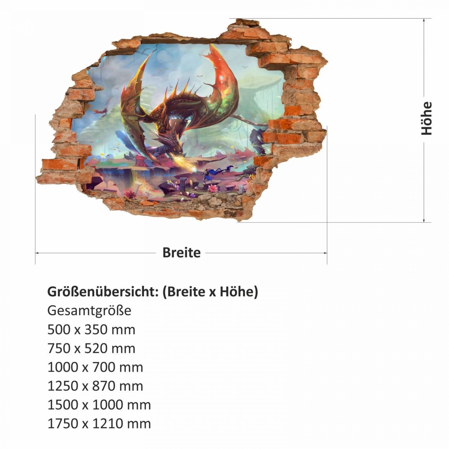 nikima 099 - Adesivo da parete, motivo: drago con 2 fiamme, ideale per la cameretta dei bambini, dimensioni 1250 x 870 mm
