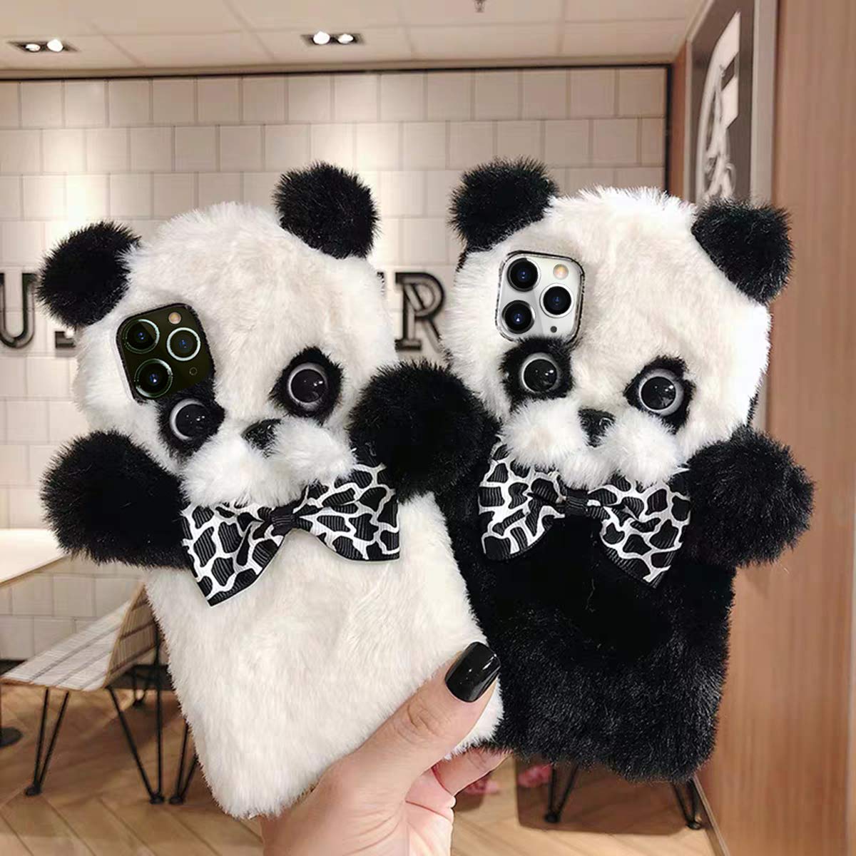 Omio for iPhone 12 Pro Max Panda Case Soft Fur 3D Handmade Fluffy
