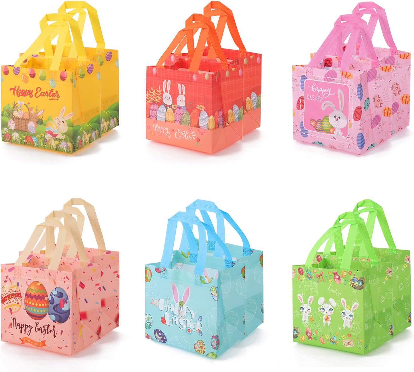HBell 12Pack Easter Gift Bags Reusable Tote Bag With Handle,Bunny