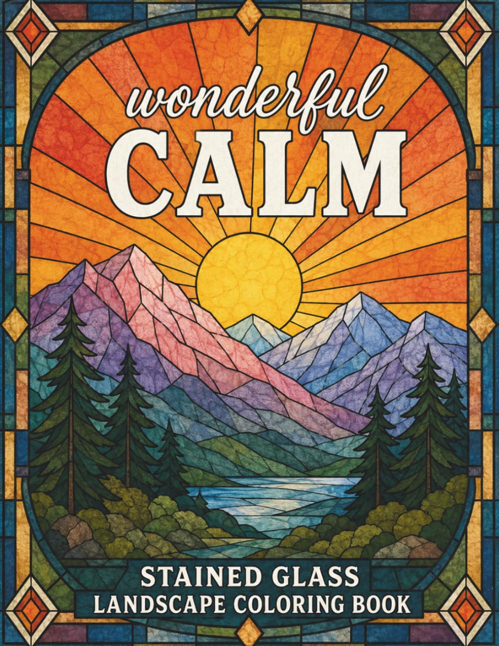Wonderful Calm Landscapes: Stained Glass Coloring Book for Adults: A Collection of Peaceful Nature Scenes and Relaxing Glass Art Designs