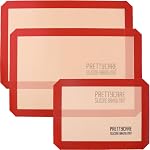 PrettyCare Silicone Baking Mat 3 Pack, Non Stick & Easy Clean Tapis Silicon Baking Sheet,Toaster Oven Liner, Reusable Baking Supplies for Pastry, Cookie, Macaroon Thick & Large 16.5" x 11"-RED