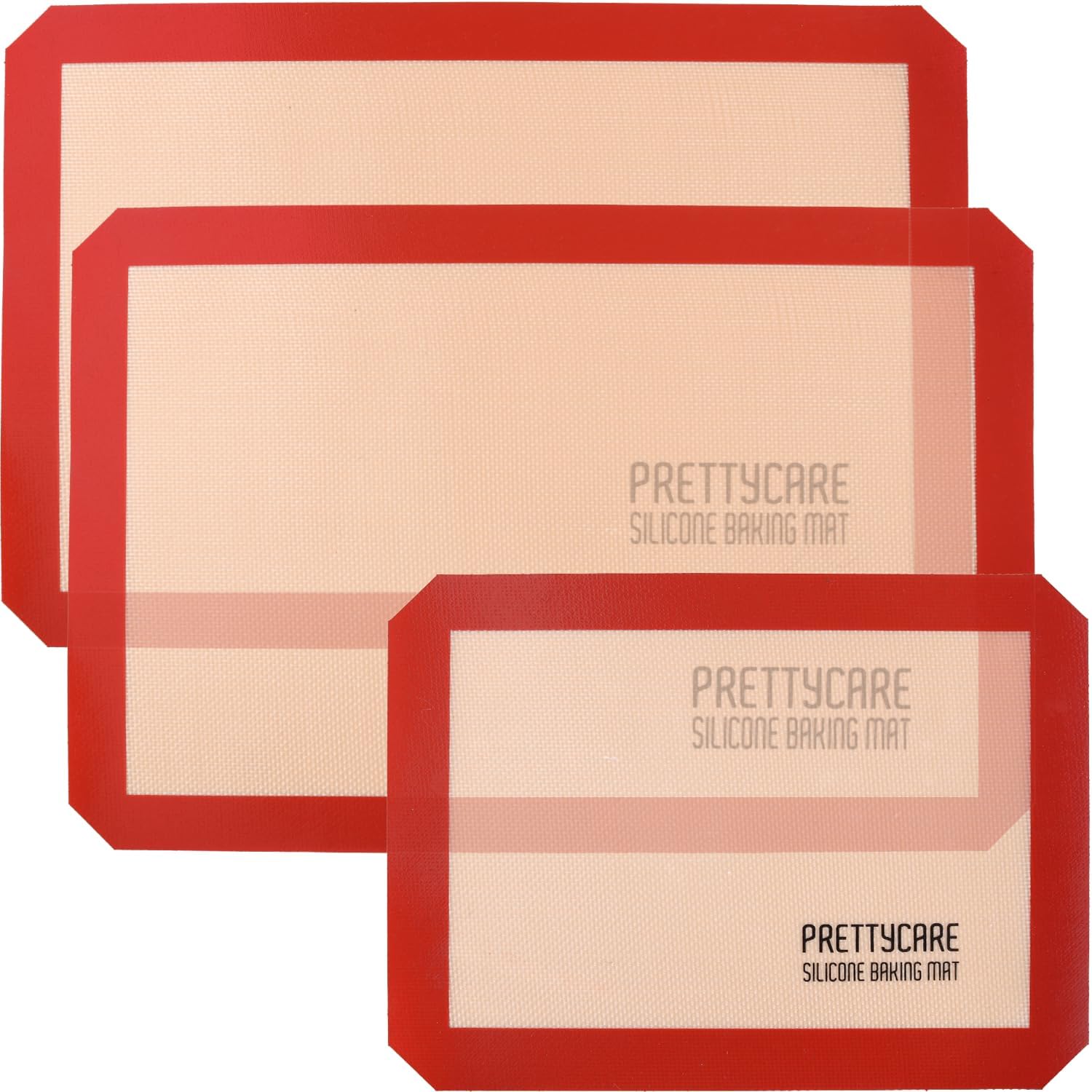 Silicone Baking Mat Set by PrettyCare (2 Half Sheet and 1 Quarter Sheet) Non Stick Cookie Baking Supplies for Bake Pans & Toaster Oven - Macaron/Pastry/Bun/Bread