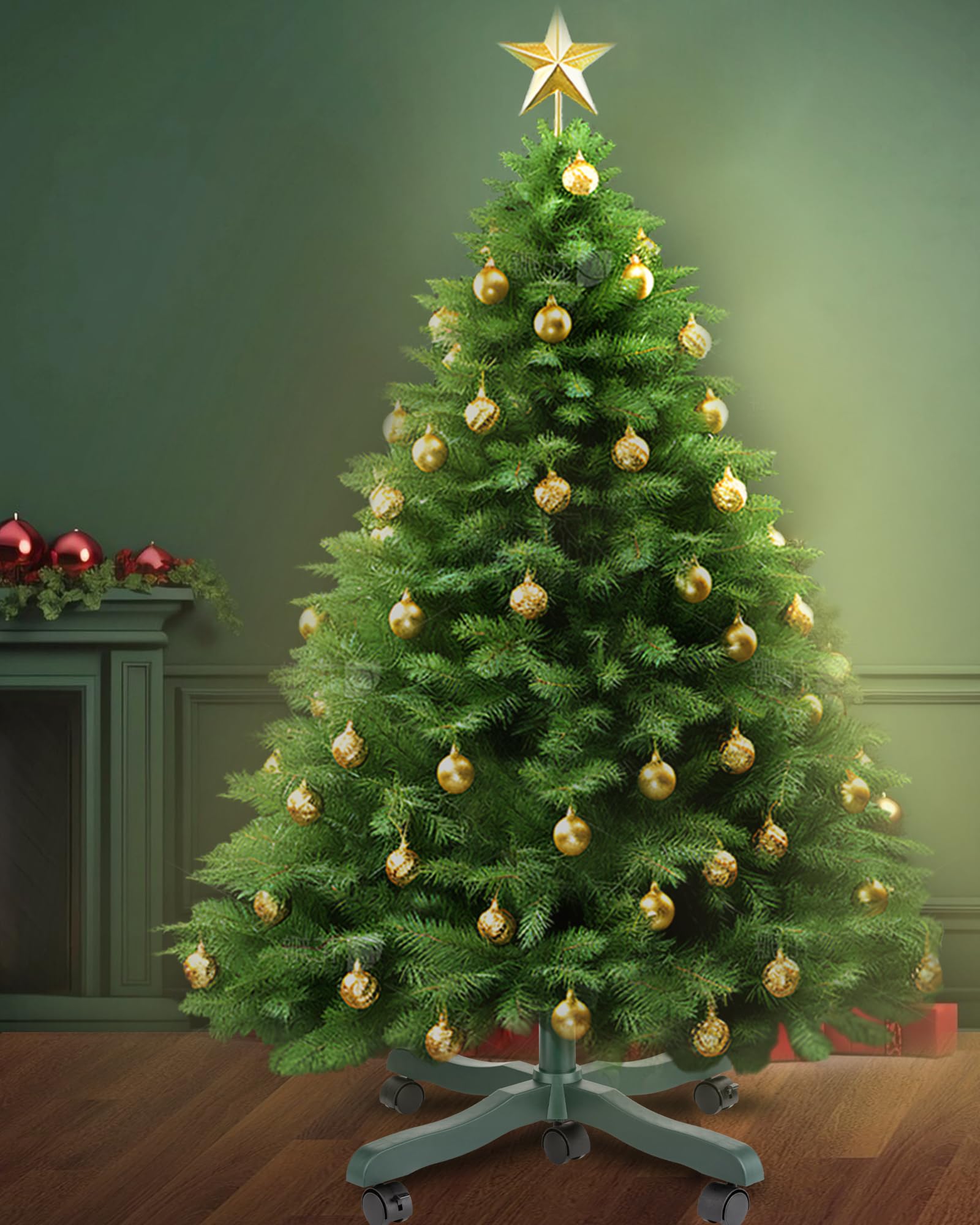 Pied de Sapin de Noel Artificiel: Support pour Sapin de Noël Metal à Roulette Socle Pied de Sapin Artificielle Christmas Tree Stand Artificial - Jusqu'à 2m Diamètre 1.8-3.5 cm Right Vert