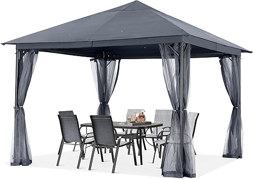 Miniatura 9 de ABCCANOPY Gazebo para patio al aire libre, 11 x 11 pies, toldo de doble techo con mosquitera para patio trasero, terraza, jardín, césped, gris