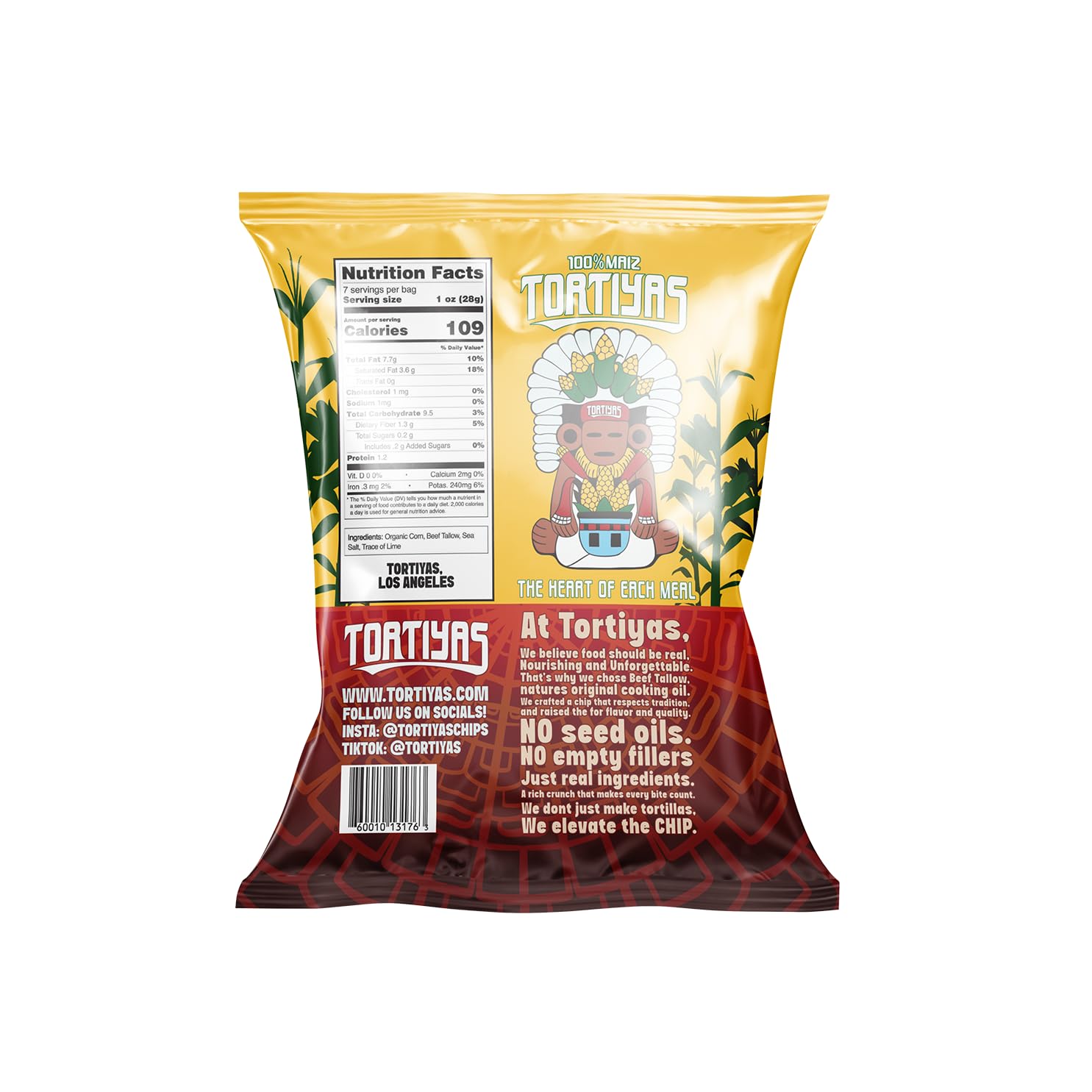 Tortiyas Beef Tallow Chips Original, Organic Non-GMO Corn, Grass-Fed Beef Tallow Cooked – 4 Pack of 7oz Bags