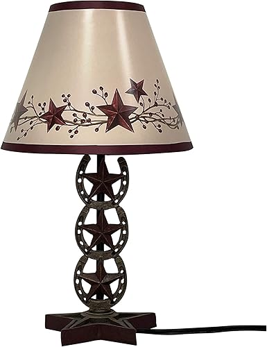 SnS Cowboy Western Horseshoe Vintage Lámpara de mesa de resina pintada a mano, decoración del hogar, lámpara de herradura de estrella de Navidad