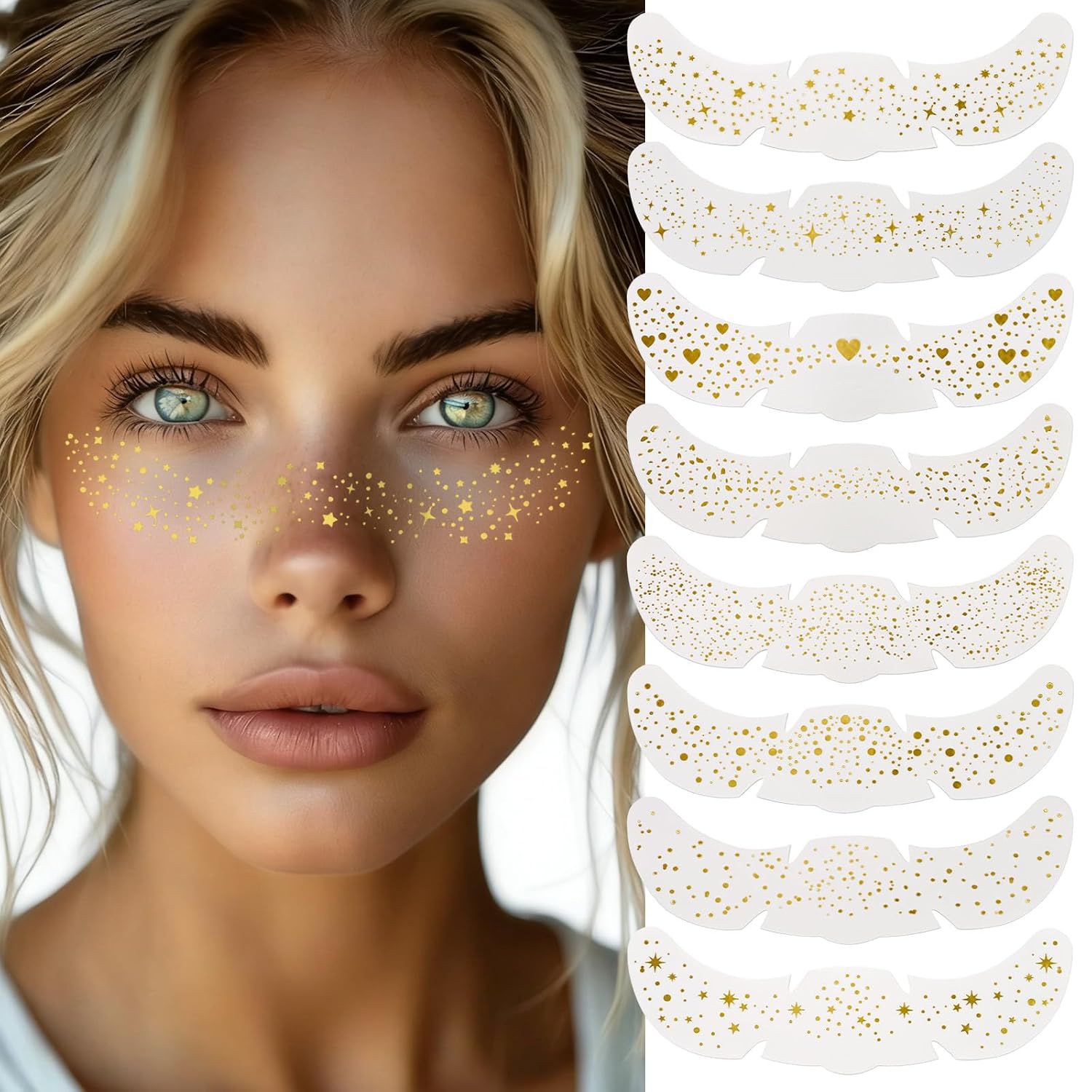8Pcs Face Glitter Freckles Face Tattoo, Body Glitter Makeup Patches Sparkle Speckles Patches, Temporary Tattoo Makeup Accessories for Festival Rave Halloween Christmas