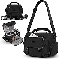 RAINSMORE Waterproof Sling Camera Bag for DSLR/SLR/Mirrorless - Small Crossbody Case with Rain Cover, Tripod Holder for Canon Nikon Sony Fuji, Black