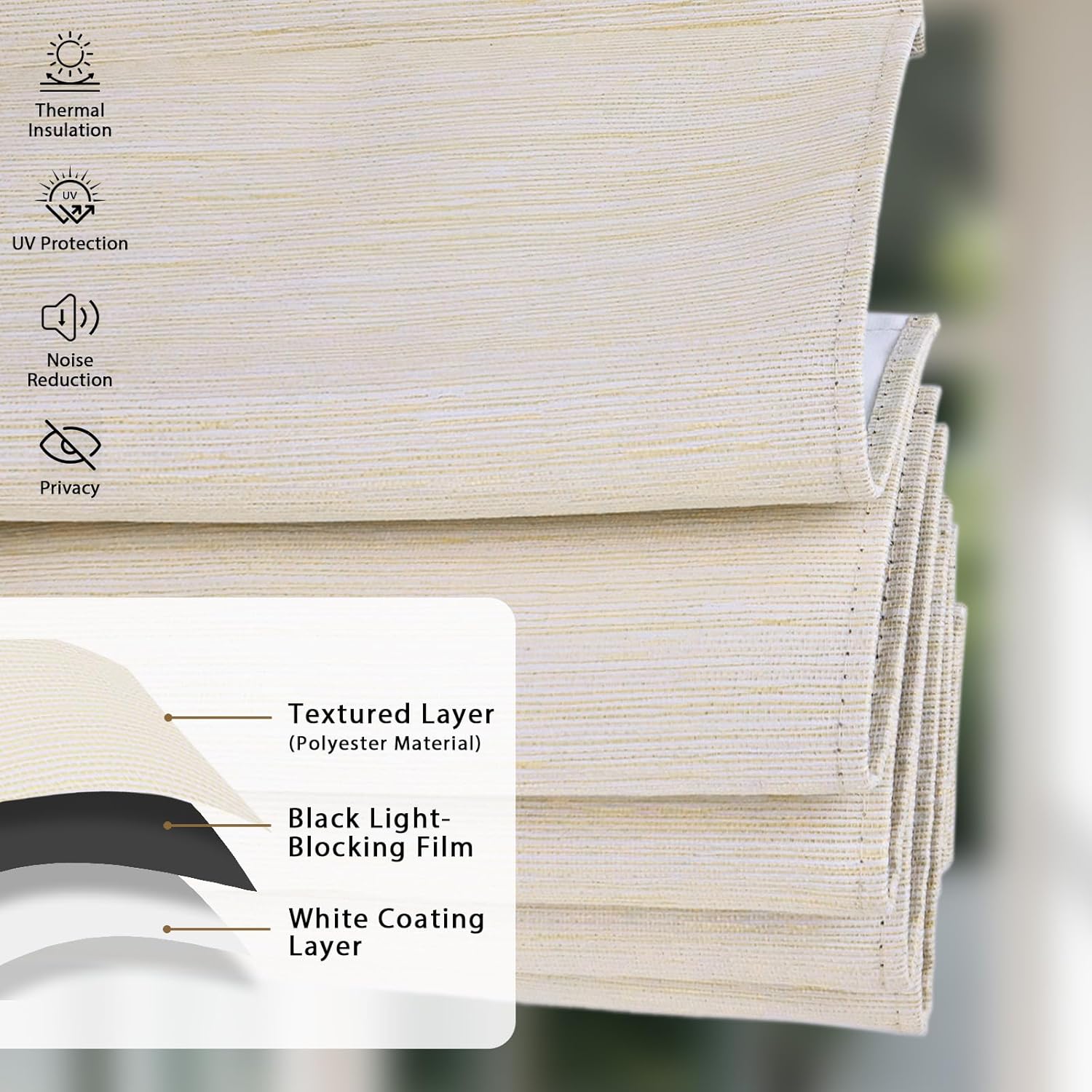 Artpuch No Drill Cordless Roman Shades for Windows, 34" W x 64" H Blackout Window Shades with UV Protection, Privacy Roman Window Blinds for Bedroom Living Room Indoor Home Office, Beige