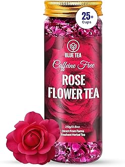 BLUE TEA - Rose Tea - 0.88 Oz (25 Cups) Loose | Rich in Vitamin-C - For Hair & Skin | Natural Sun Dried | Caffeine Free - Flower Based - Herbal Tea - Vegan | Pet Jar