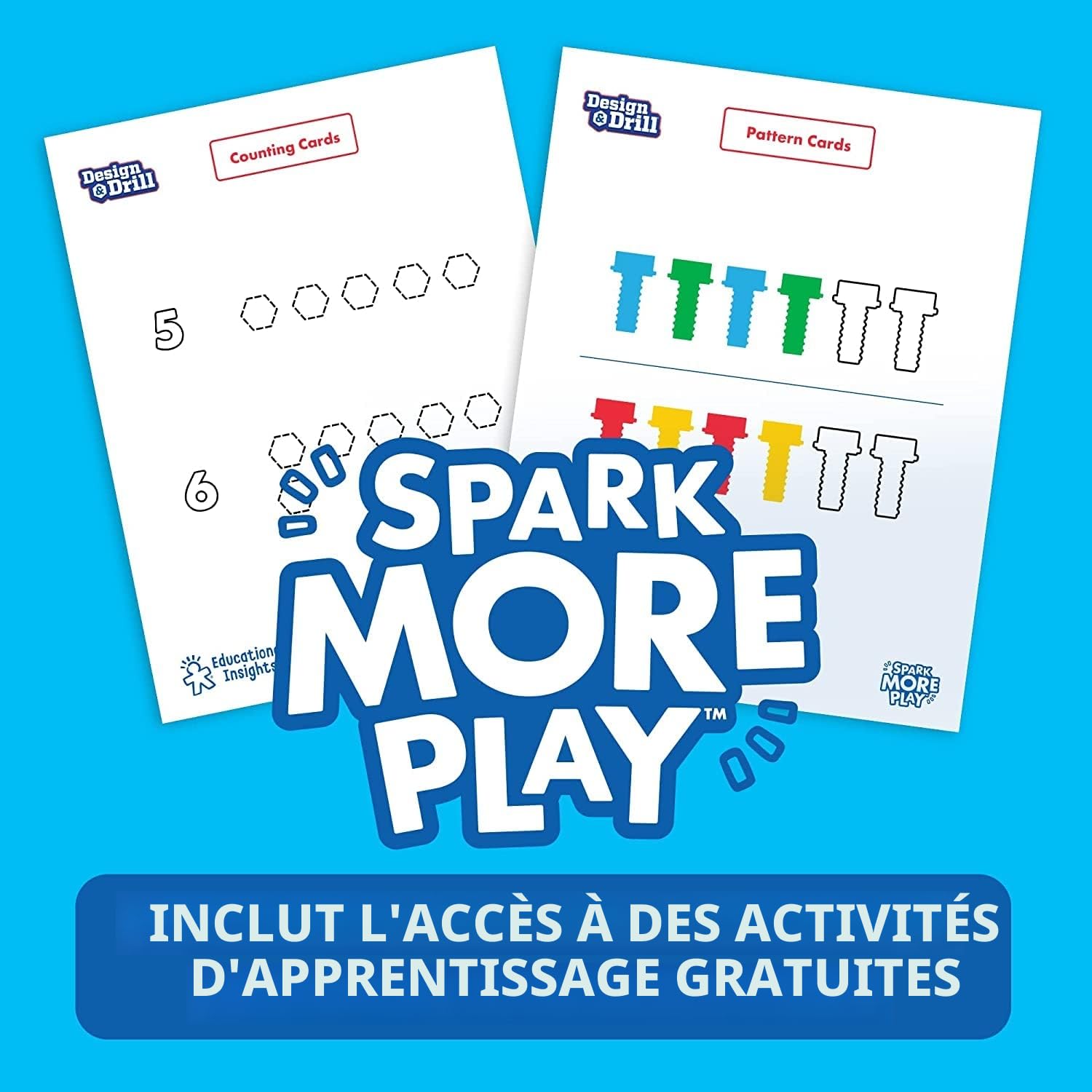 Learning Resources Design & Drill Patterns and Shapes Jeu éducatif STEM motricité fine avec perceuse enfant, 55 pièces, formes et couleurs, activité manuelle 3-7 ans