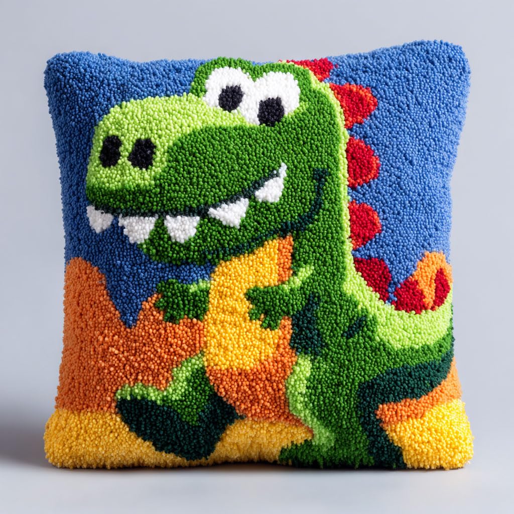 Taxpy Cushion Latch Hook Kit, Cartoon Animals DIY Pillow Materials Hooks Knitted Embroidered Pillow Embroidery Latch Hook Carpet Kit,17x17inch