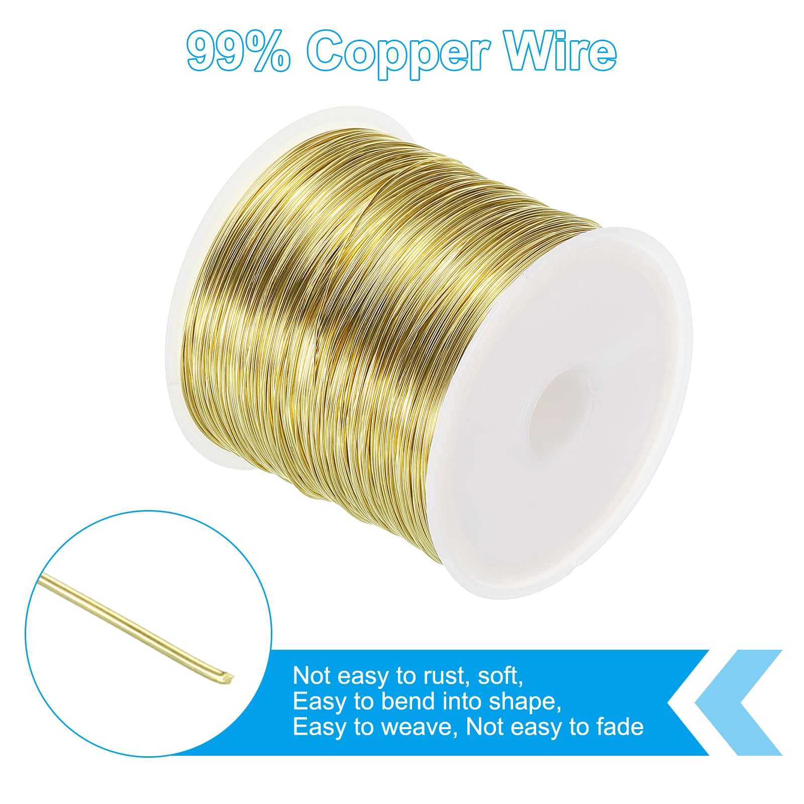 PATIKIL 26 Gauge Jewelry Wire, 328 Feet/100M Pure Copper Jewelry Beading Wire Soft Metal Plant Stem Ties for Craft Gold Tone (0.016") - Image 3