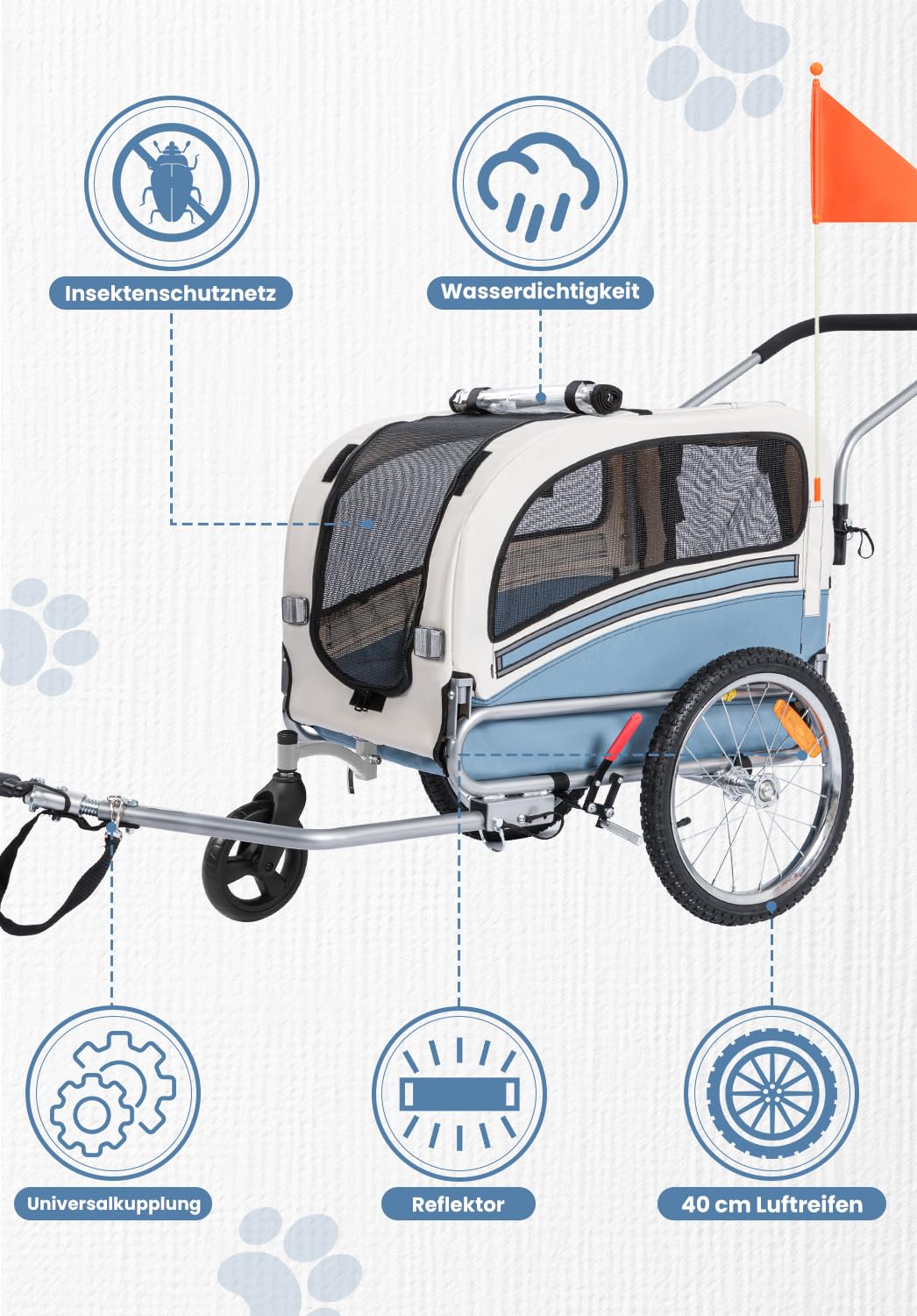 Sepnine Remolque Bicicleta Perros Carro Cochecito para Transporte Mascota 2 en 1 Convertible En Carro para Correr con Barra Y Kit De Footing Azul