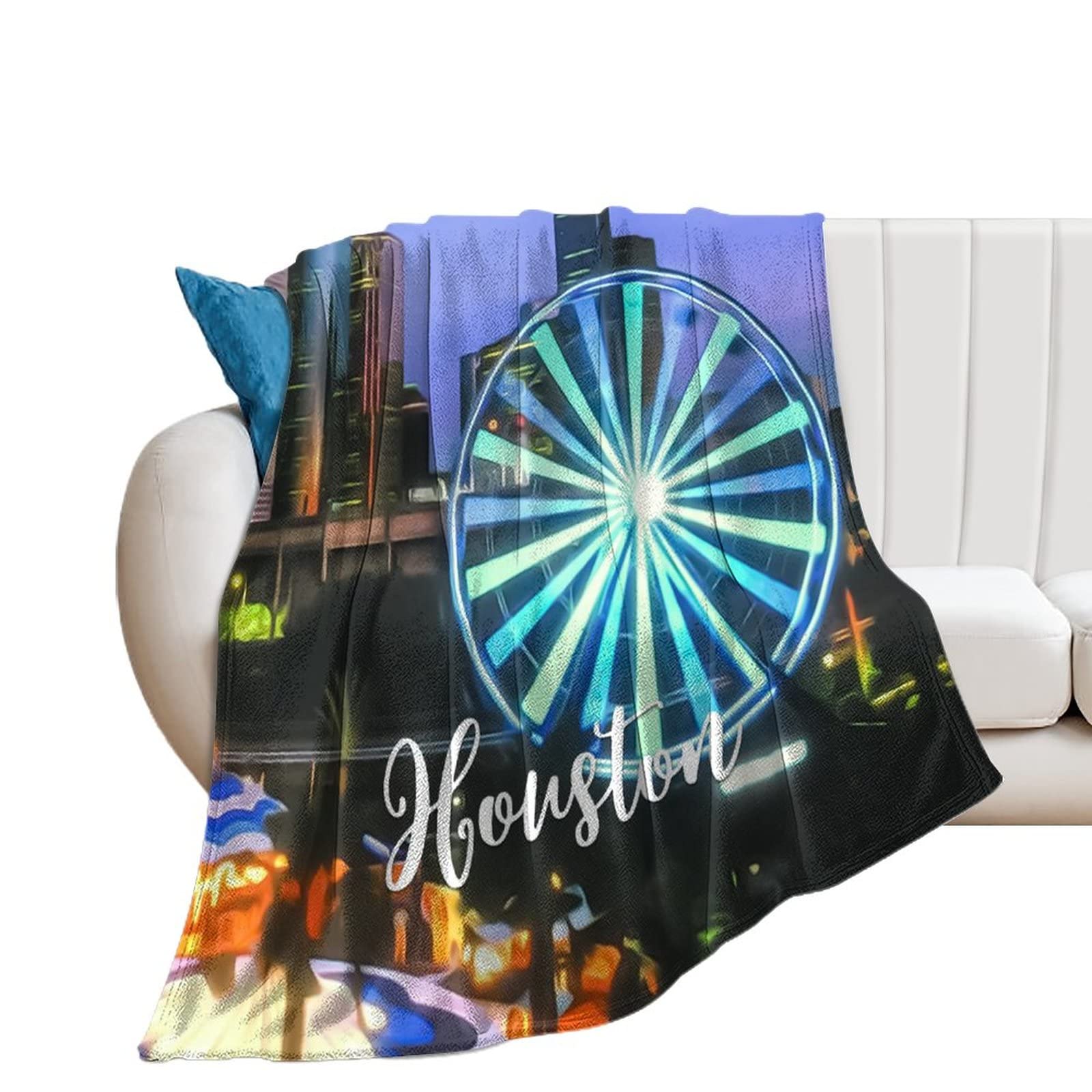 Couverture Houston en flanelle pelucheuse 152x203 cm, plaid doux au design urbain