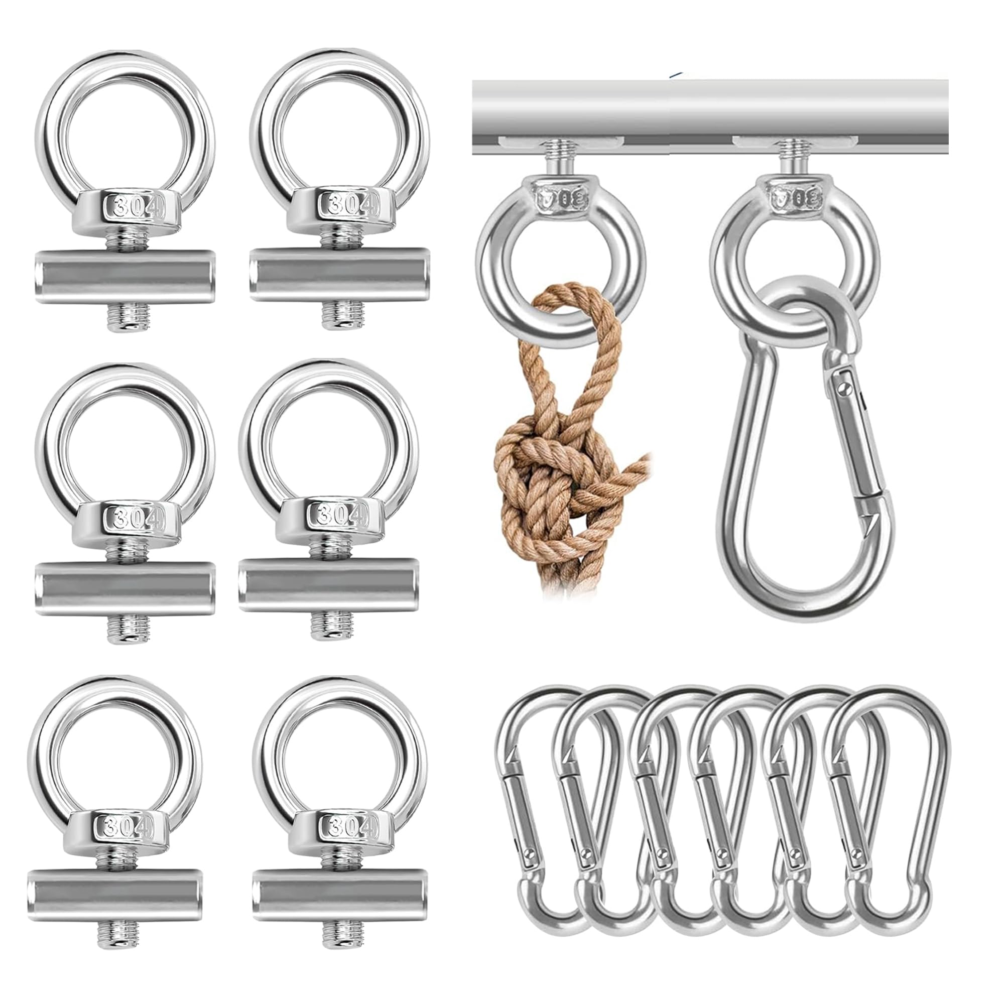 GOWTX Pack Of 8 Stopper For Piping Rail, 6 Mm Awning Motorhome Piping Stopper, Stainless Steel Piping Stopper With Carabiner, Hook Piping Strip For Piping Rail, Awning Hook, Accessories For Campervan