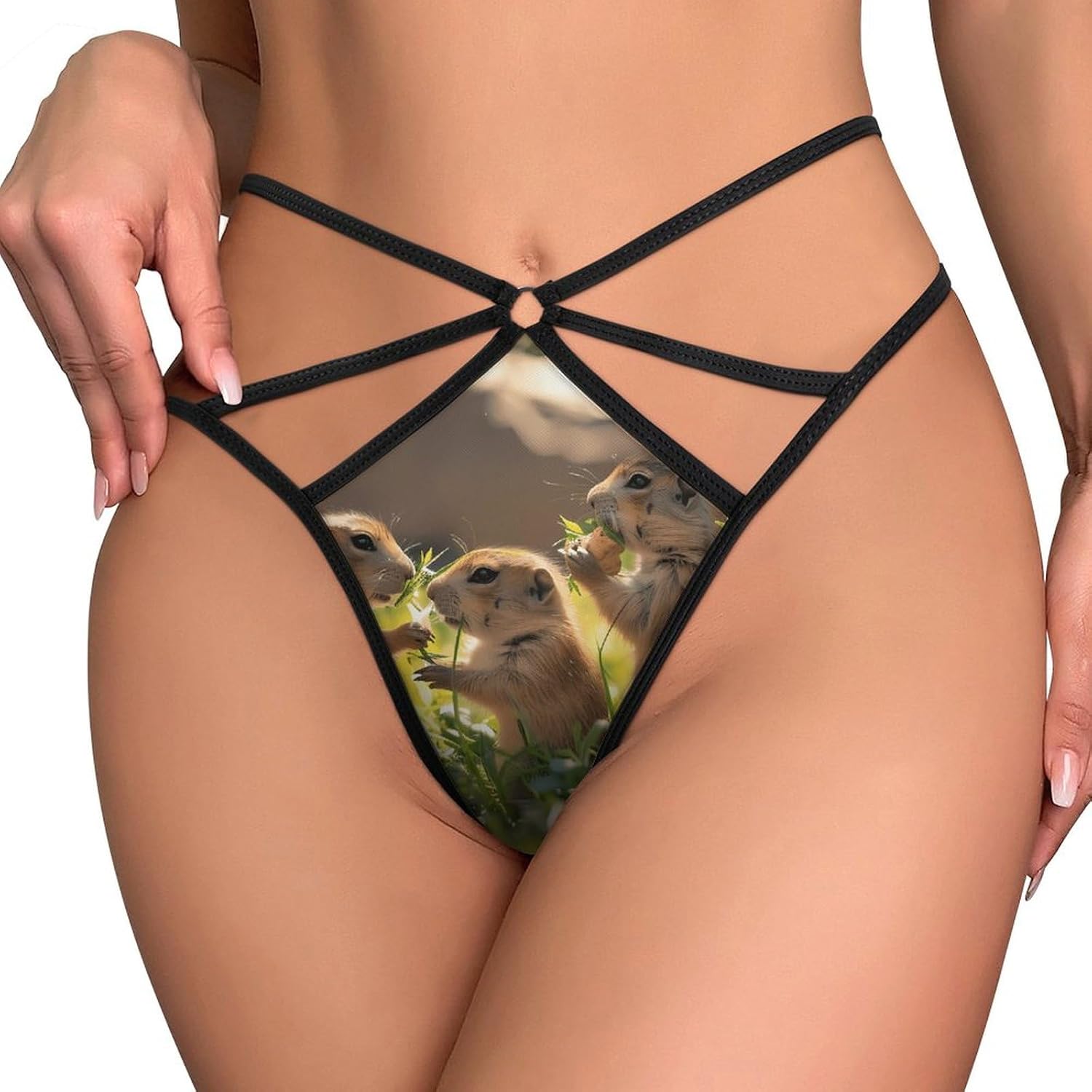 A Group of Prairie Dogs Funny Women's T-back Thong Panties G-String Printed No Show Underwear