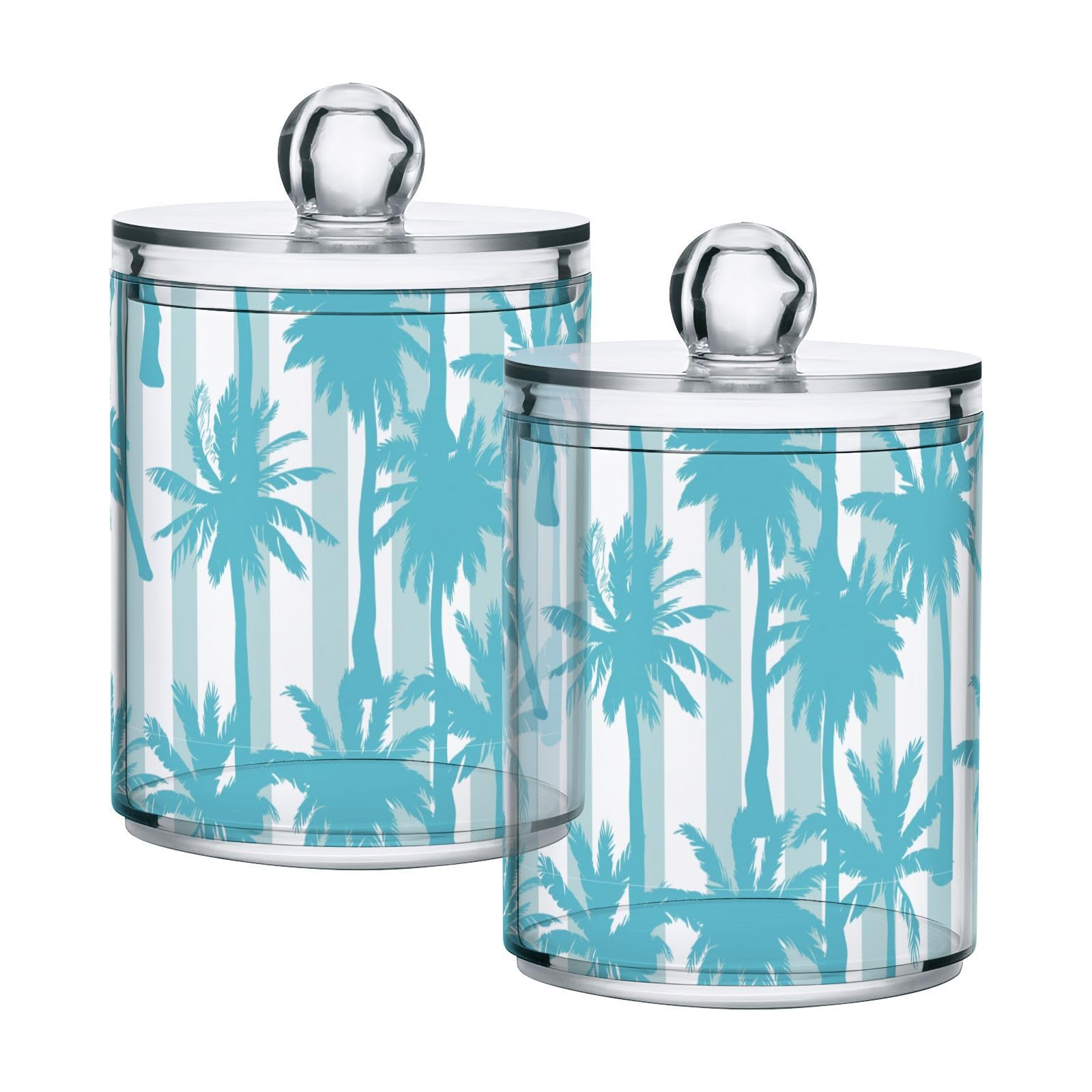 Palms-trees Texture Restroom Bathroom Organizers with Lid Qtip Holder Dispenser Apothecary Jars Cotton Balls Pads Swabs Holder Jar