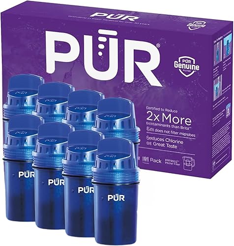 PUR Filtro de repuesto para jarra y dispensador de agua, paquete de 8, filtro PUR original, filtración potente 2 en 1 y filtración más rápida, valor