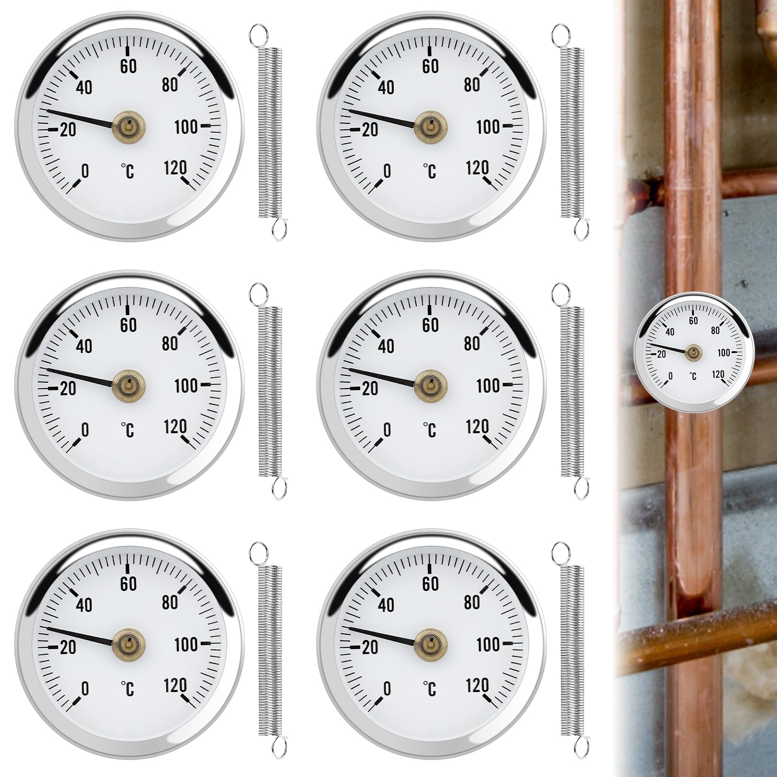 Ruhhy Analoge buisthermometer 0-120°C met bevestigingsveer