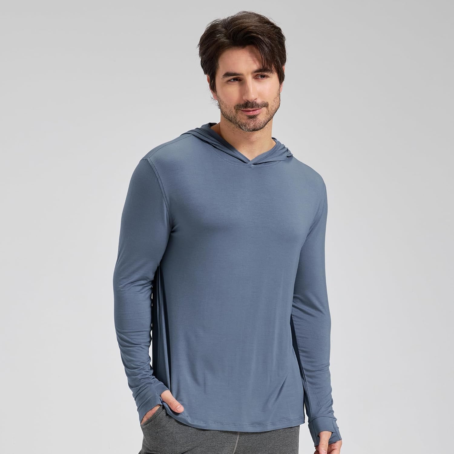 netdraw Men's Ultralight Bamboo Viscose Performance Hoodie, Soft Breathable UPF 50+ Long Sleeve Hiking Shirt