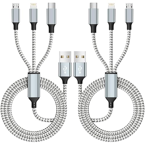 Cable de carga múltiple, nailon trenzado 3 en 1, cargador universal de teléfono de carga rápida con puerto USB Cmicro USBLightning, compatible con Cable de carga múltiple, nailon trenzado 3 en 1, cargador universal de teléfono de carga rápida con puerto USB Cmicro USBLightning, compatible con