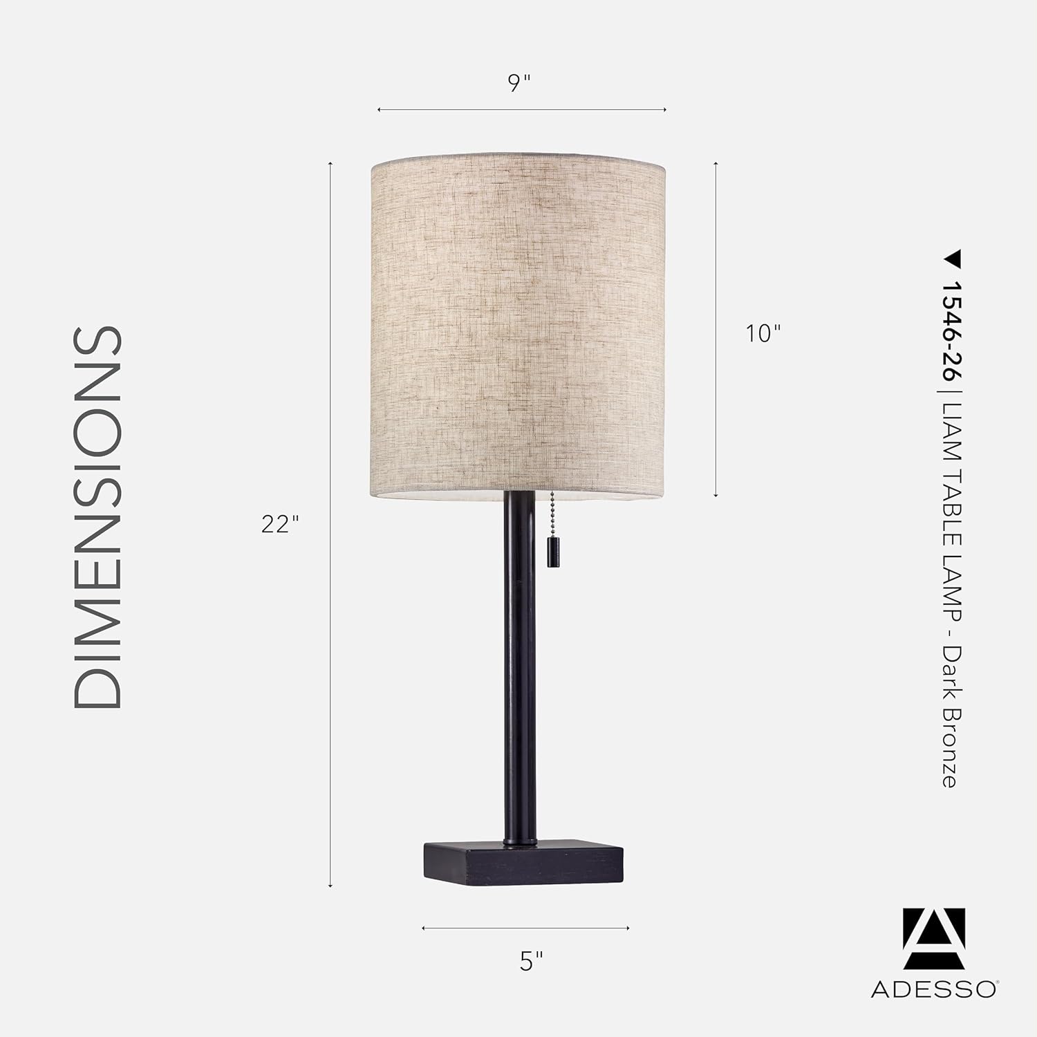 Adesso 1546-22 Liam Table Lamp, 22 in., 60 W Incandescent/13 W CFL, Dark Bronze/Natural, 1 Bronze Lamp