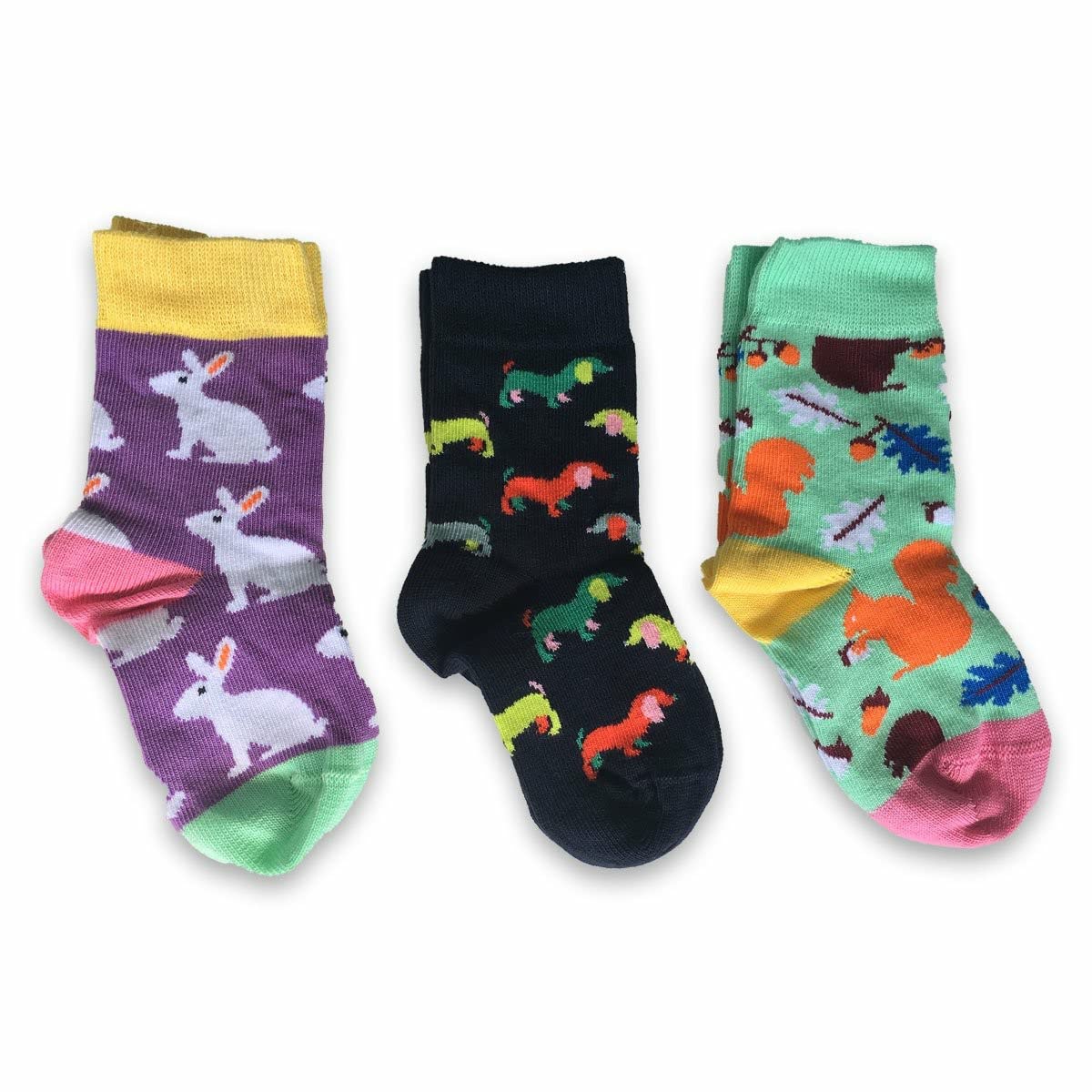 Sierra Socks Toddler Combed Cotton Crew Assorted 3-Pack Socks Gift Box (Animal Fun, 2-4 yrs (Fits Shoe Size 6-11))