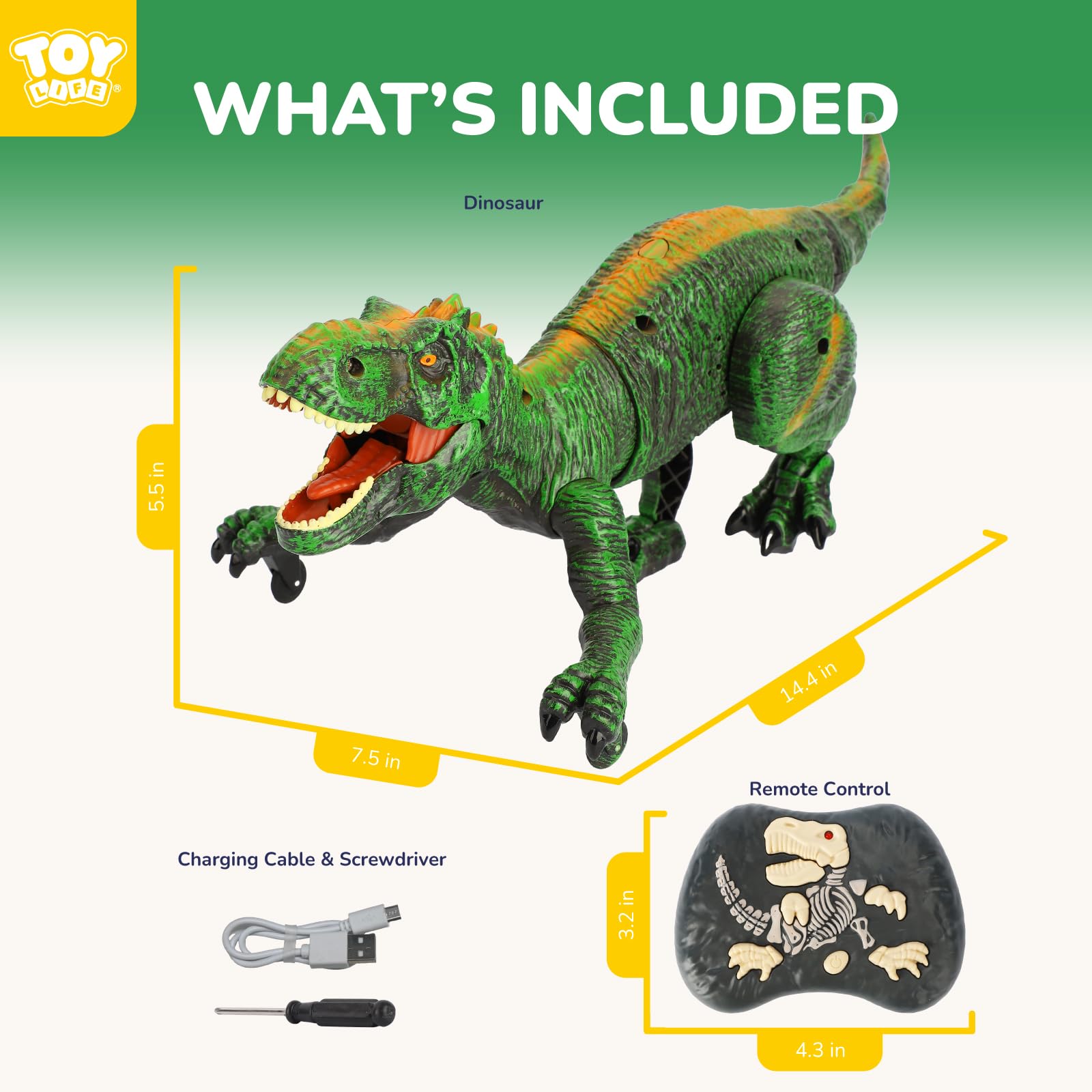 Green RC Dinosaur Toy - Walking T-Rex with Lights -5