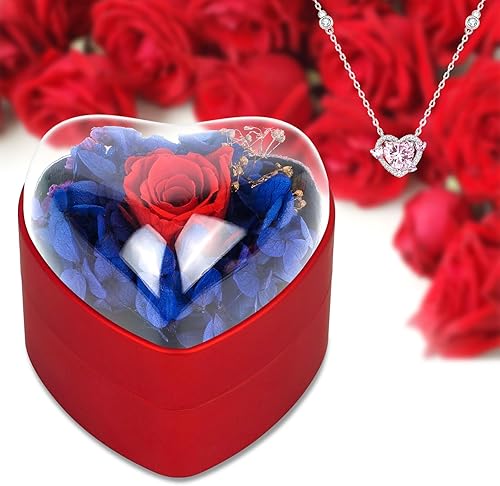Miniatura 9 de Fanadith Valentines Day Gifts for Her, Preserved Real Rose with Silver Ring, Eternal Rose Box Gifts for Women, Girlfriend and Wife on Valentine's