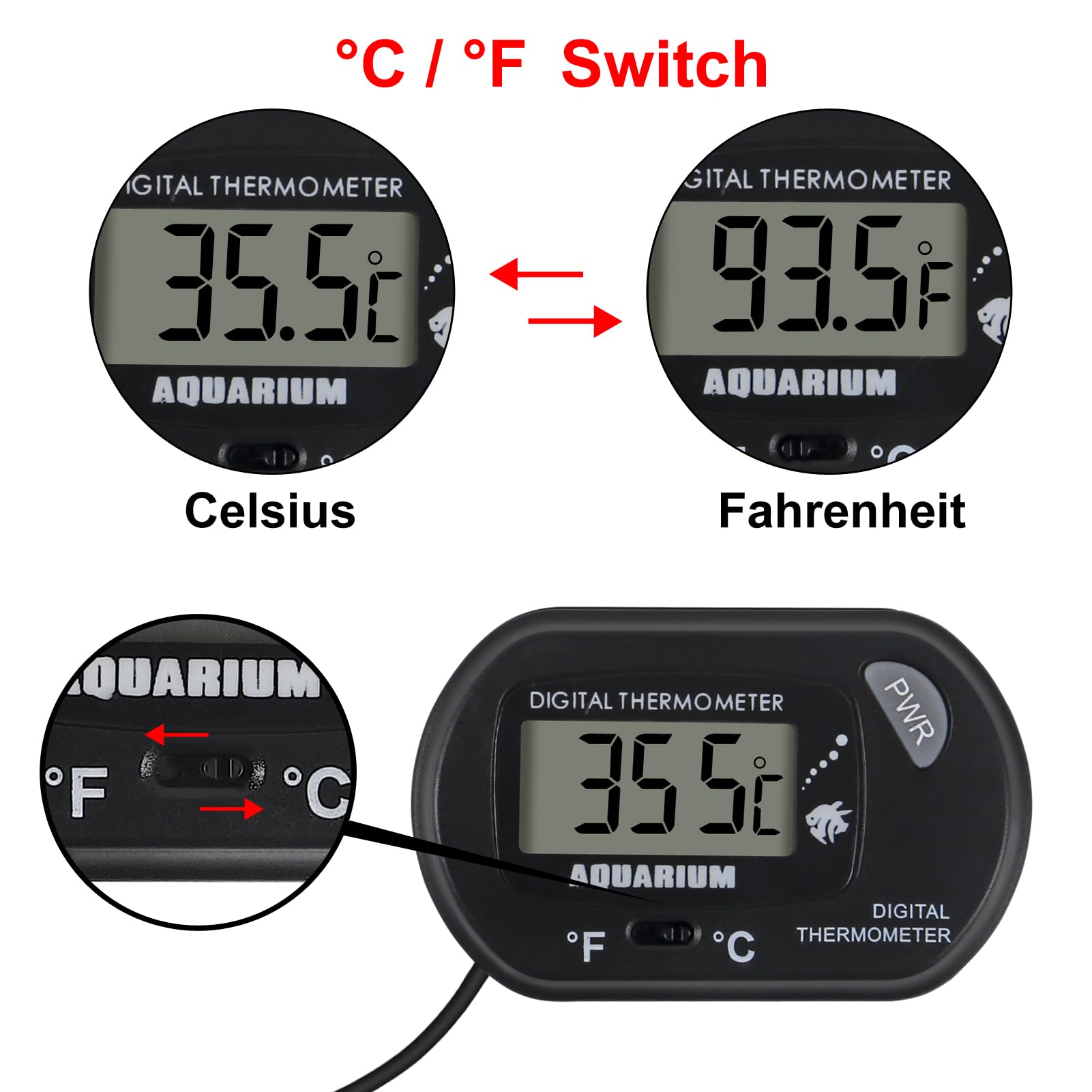 2 Stück Aquarium Digital Thermometer mit großem LCD Display Reptil Thermometer für Fahrzeug Terrarium Aquarium Kühlschrank