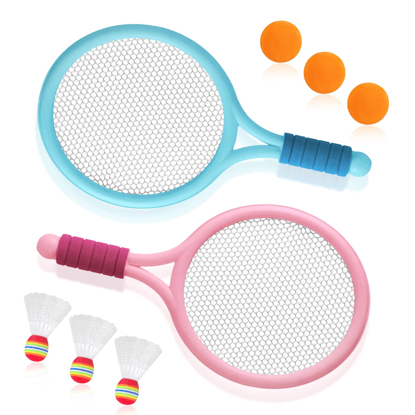 Kids Tennis Rackets Set, Portable Tennis Racket for Kid, Childrens Plastic Tennis Racket Set, Tennis Rackets and Balls Set Kids, 2 Tennis Rackets with 3 Badminton Ball and 3 Soft Tennis Ball
