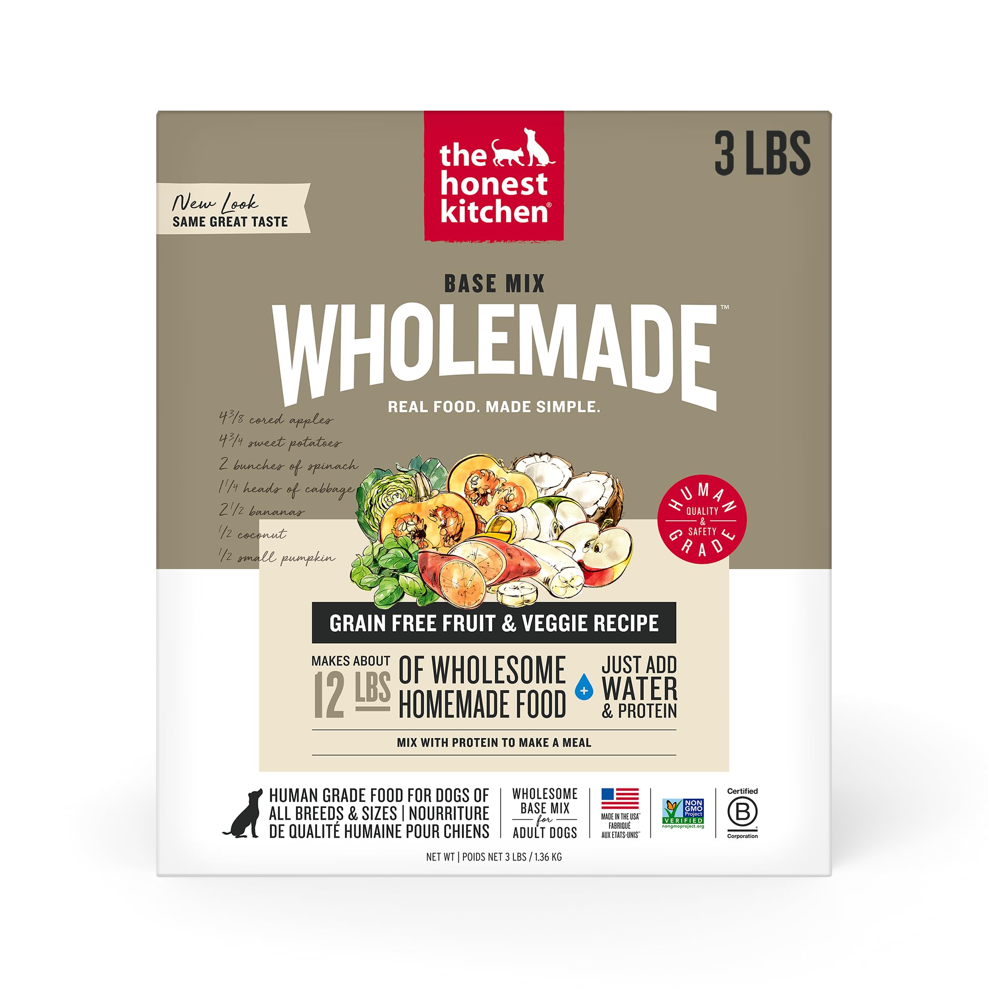 Human Grade Wholemade™ Dehydrated Grain Free Fruit & Veggie Base Mix Dog Food (Just Add Protein), 3 lb Box