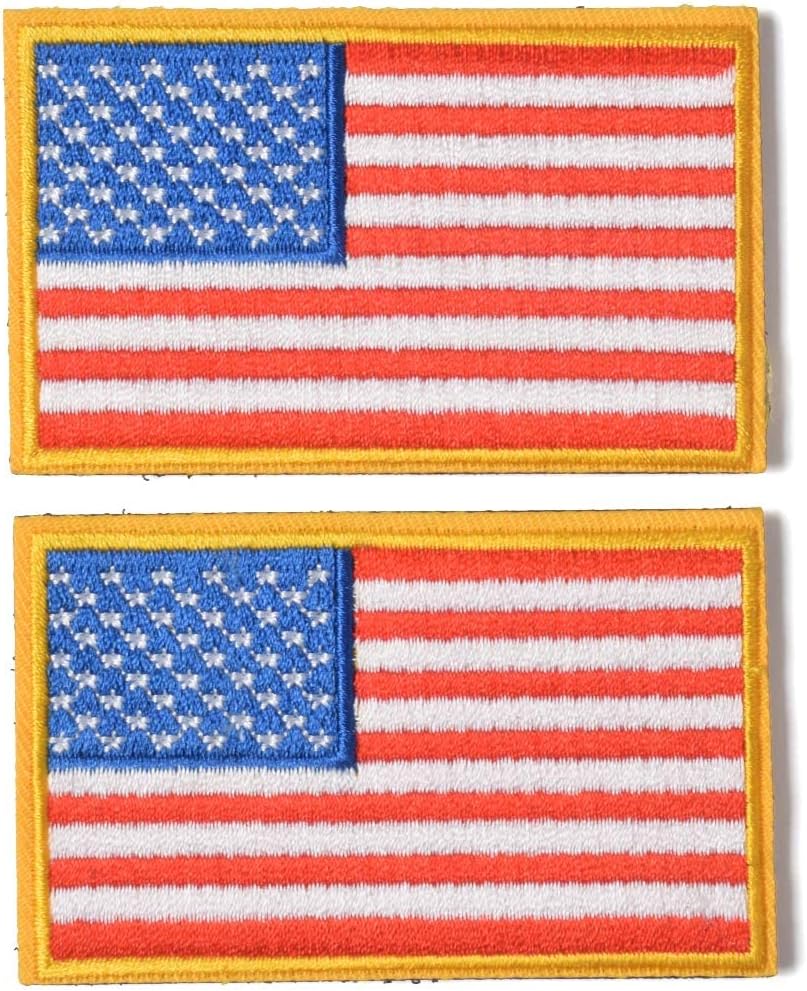 Harsgs 2PCS USA Flag Patches, Hook & Loop Tactical Morale Patch Full Embroidery Military Patch for Caps Bags Vests Military Uniforms, Gold Border