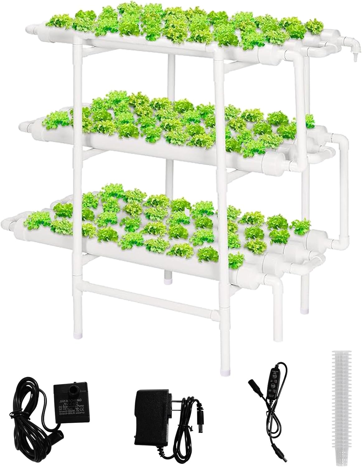 Upgraded Hydroponics Growing System,108 Plant Sites, 3 Layers 12 Food-Grade PVC-U Pipes,hydroponics Growing System Kit, Gardening Systems Grow Kits with Water Pump Timer, nests Basket and Sponge