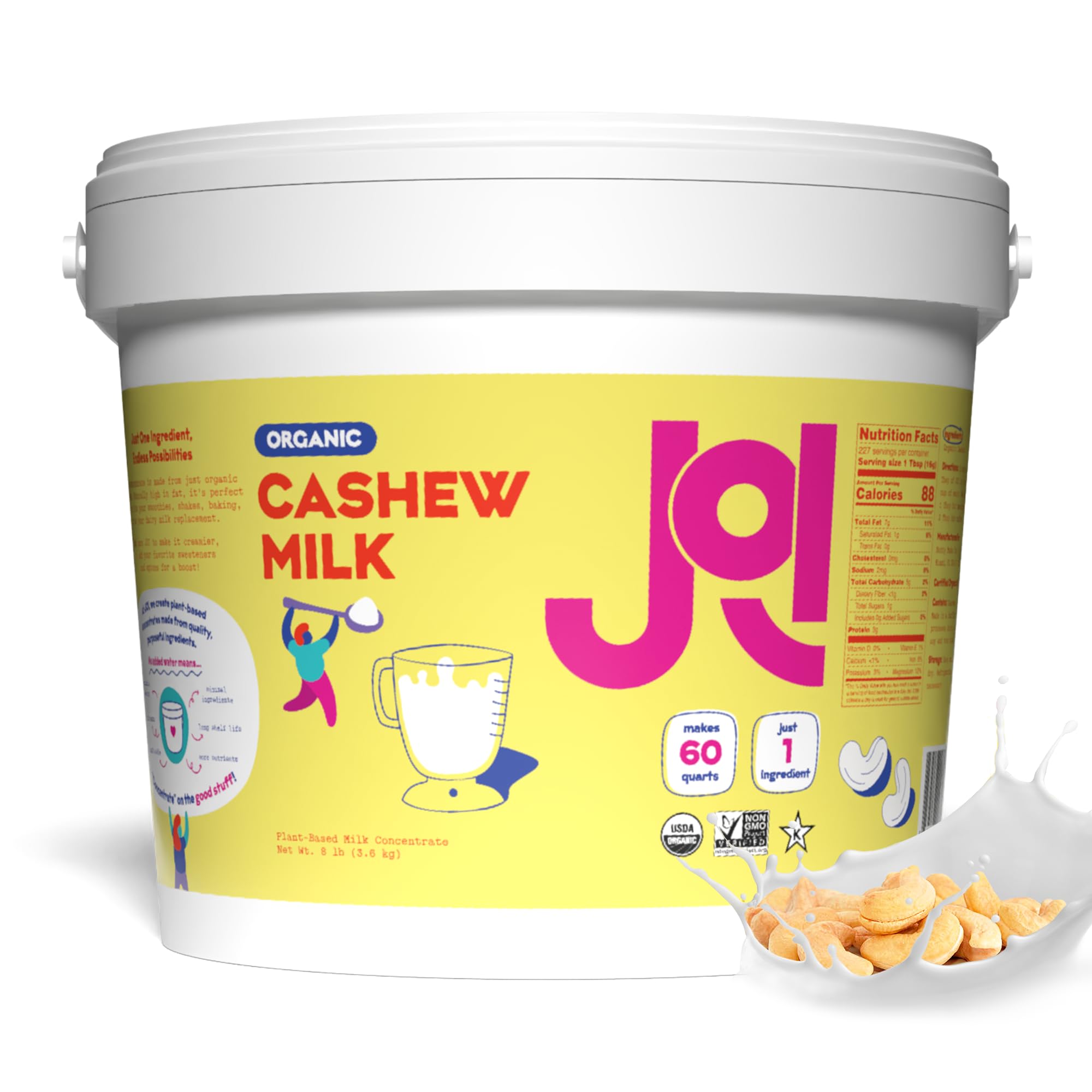 Unsweetened Cashew Milk Concentrate by JOI - Vegan, Kosher, Shelf-Stable, Keto-Friendly, and Gluten-Free - Use for Coffee Creamer, Add to Smoothies and Tea or Make Your Own Cashew Milk (Cashew, 60 Quarts Organic)USDA Organic
