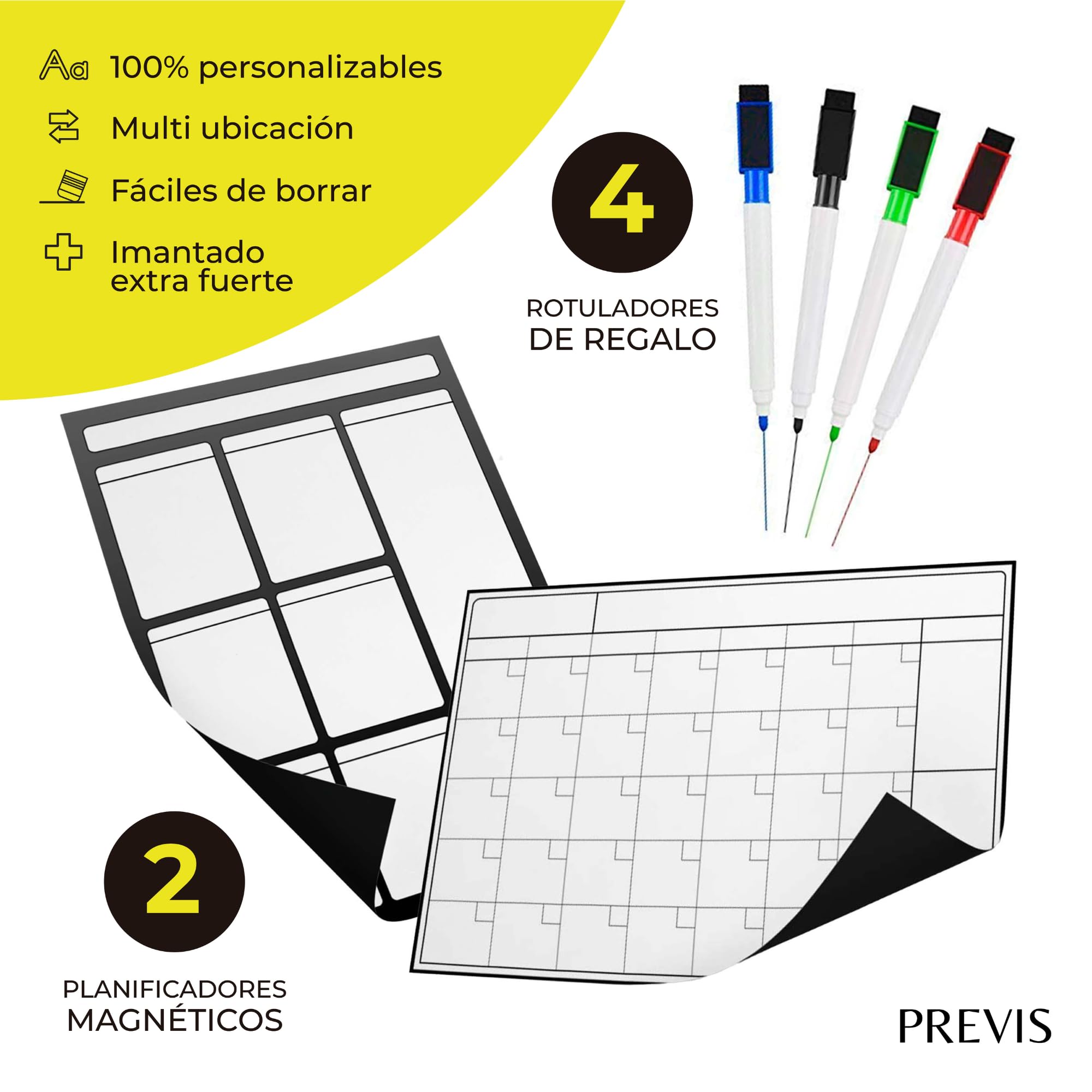 Previs A3 Monthly Magnetic Calendar Pack + A3 Weekly Magnetic Weekly Fridge Planner Organiser, Agenda, Menu, Shopping - Image 2